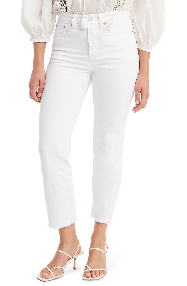 white levi's straight leg jeans