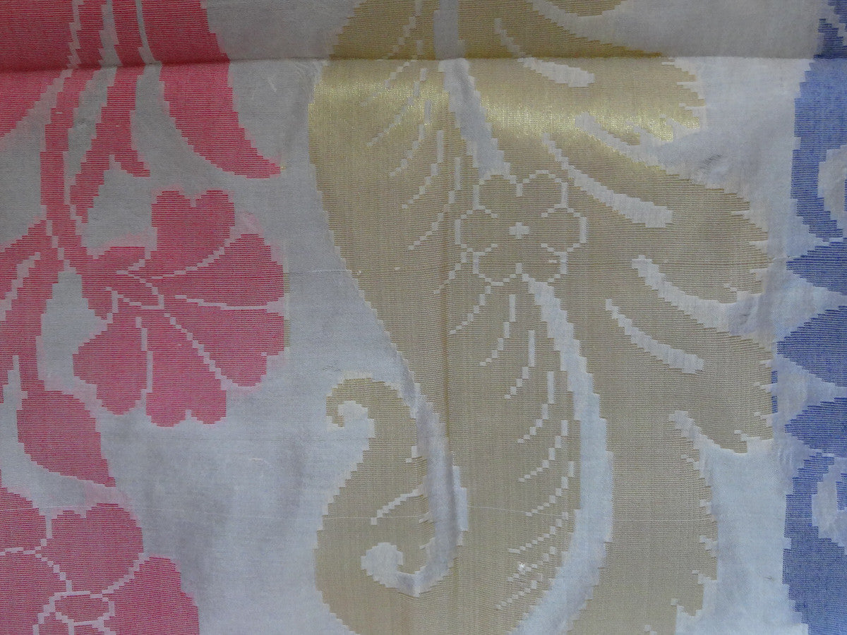 Banarasee/Banarasi Handloom Pure Dupion Silk Zari Floral Work Sari-Cream