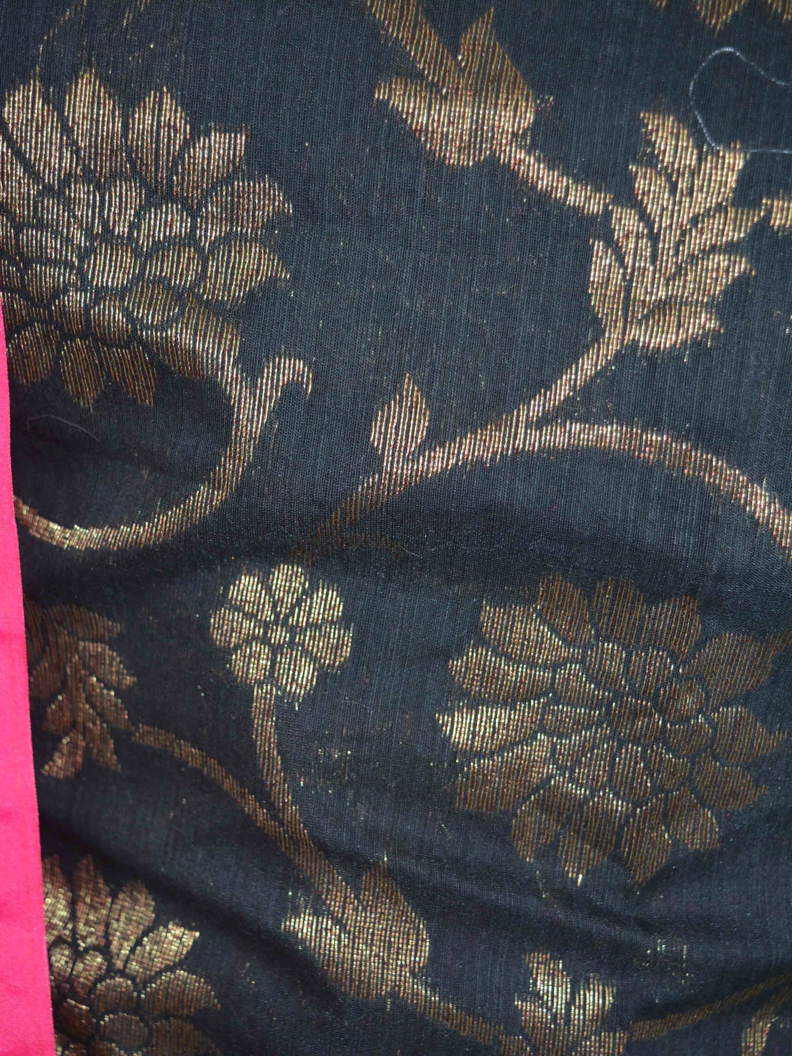 Banarasee Soft Munga Cotton Salwar Kameez Fabric With Contrast Hot Pink Dupatta-Black