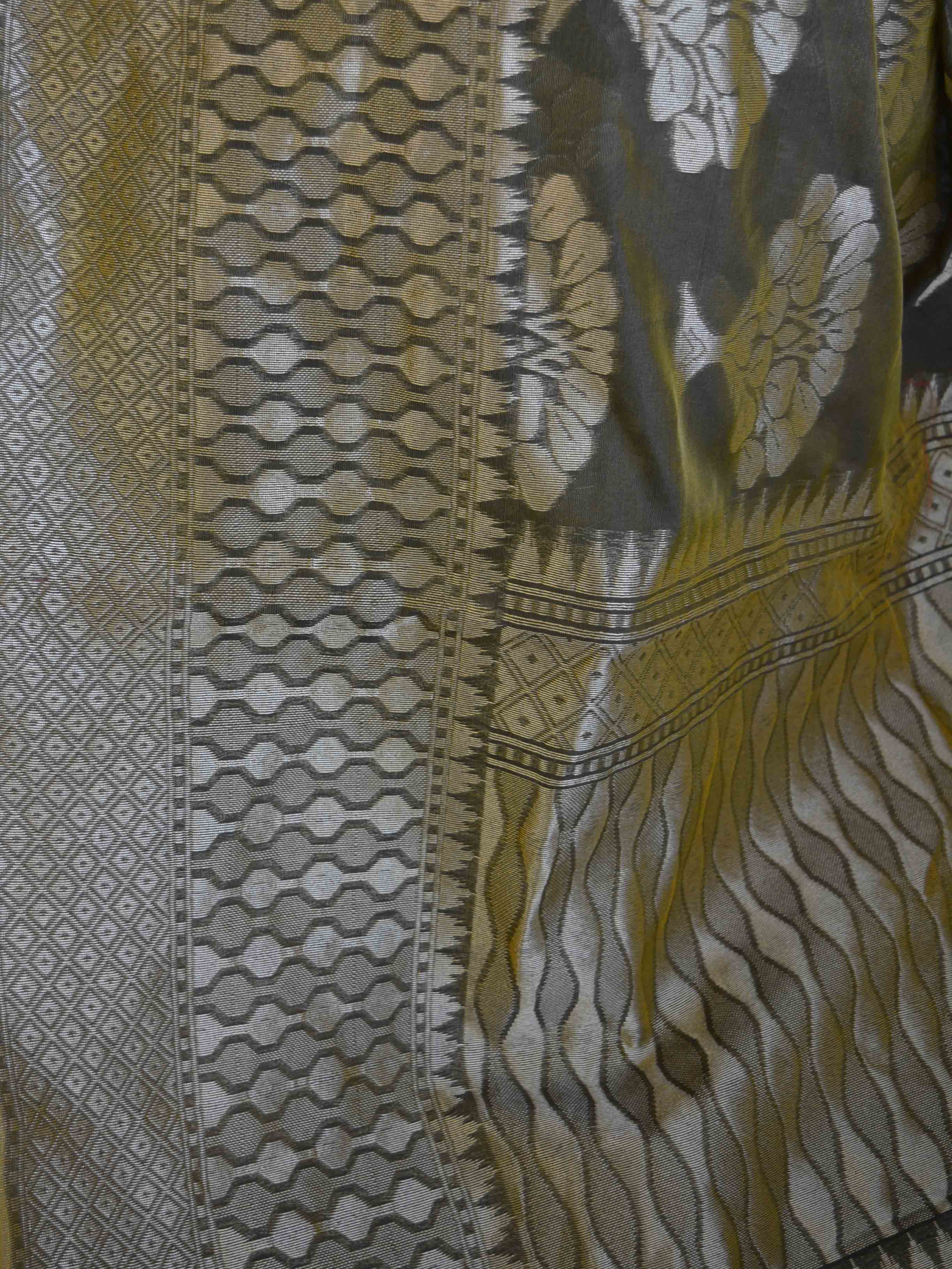 Banarasee Art Silk Sari With Broad Zari Border & Tree Buti Design-Olive Green