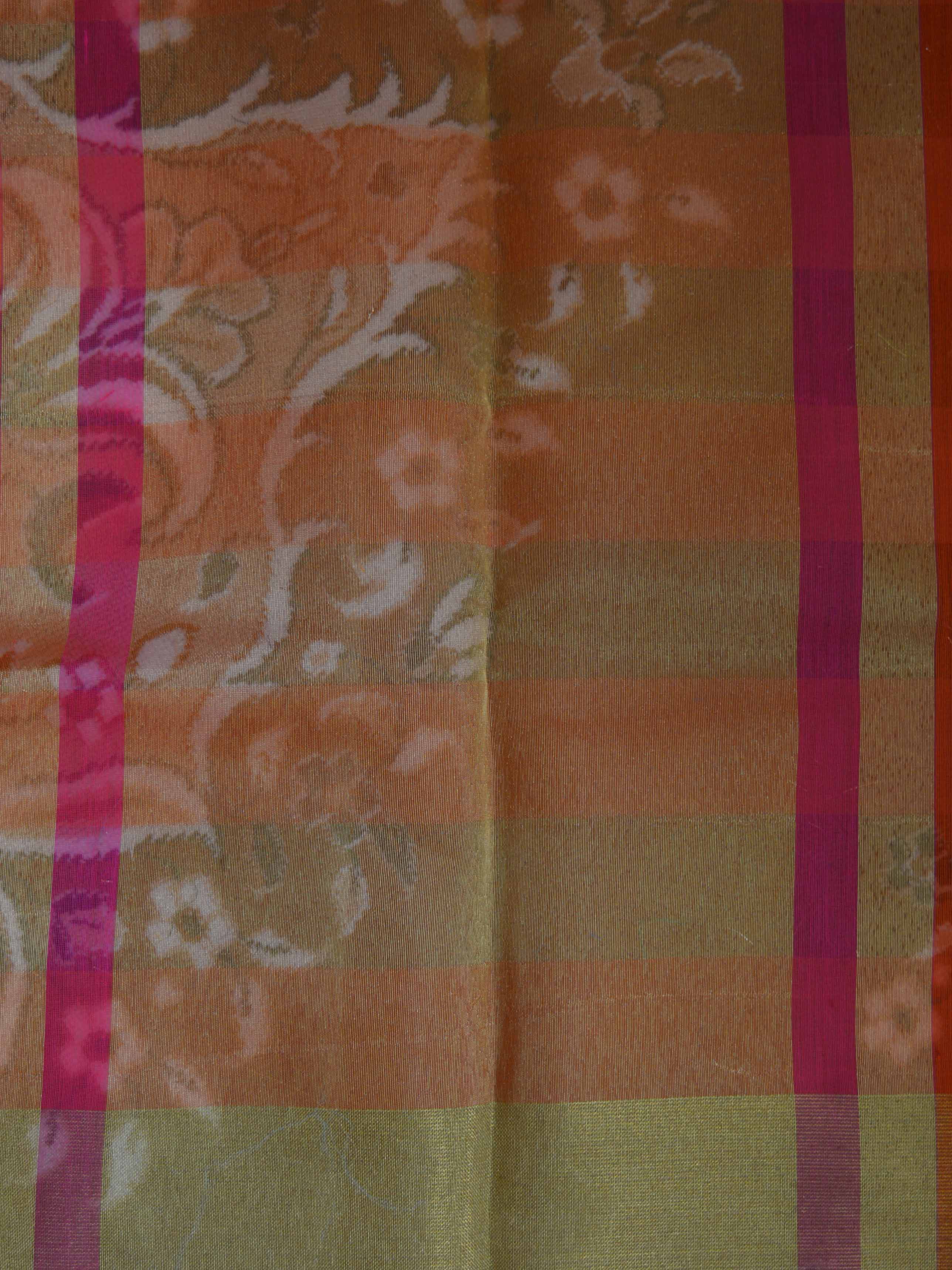 Banarasee Chanderi Cotton Zari Border Checked Saree-Red