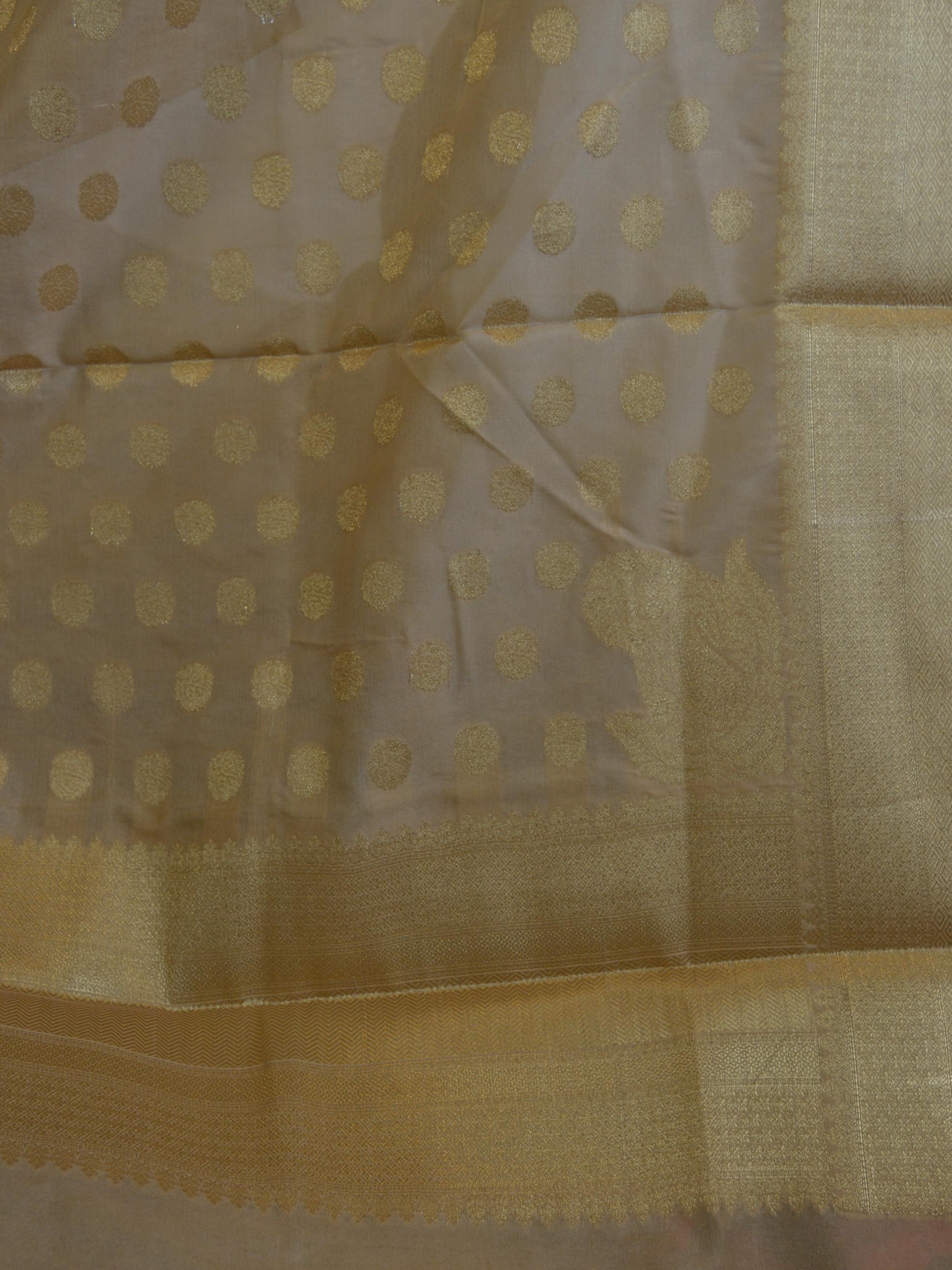 Banarasee Art Silk Gold Zari Buti Design Dupatta-Beige