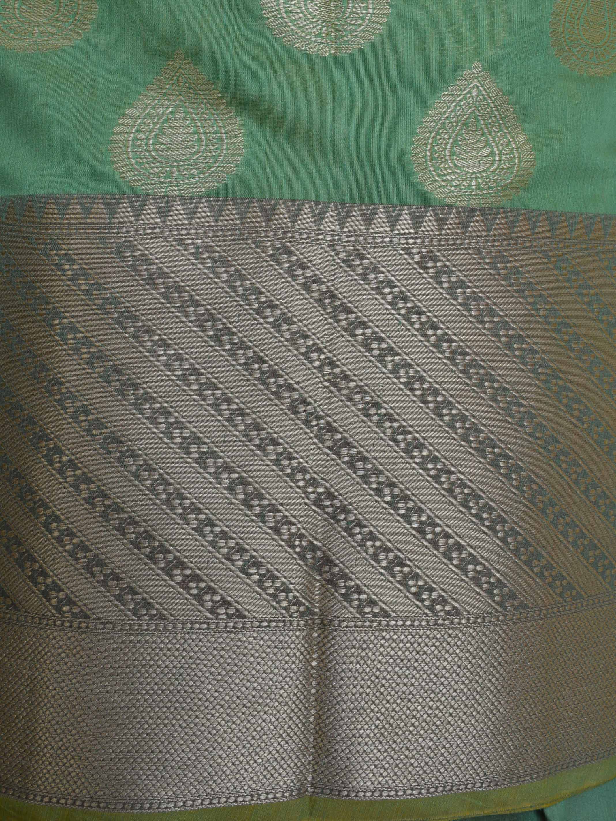 Banarasee Chanderi Cotton Salwar Kameez Fabric With Zari Dupatta-Green