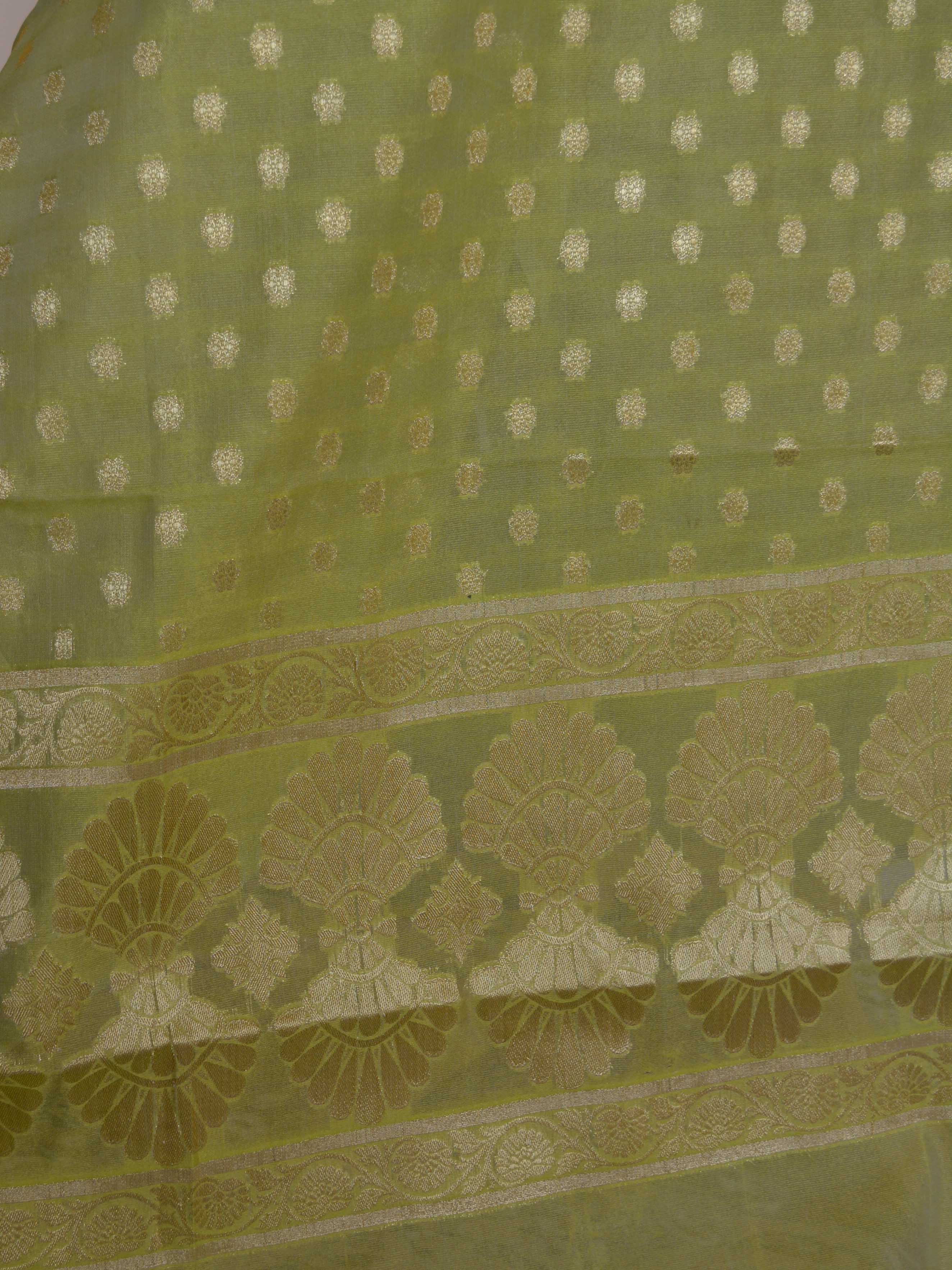 Banarasee Salwar Kameez Cotton Silk Gold Zari Buti Woven Fabric-Pastel Green