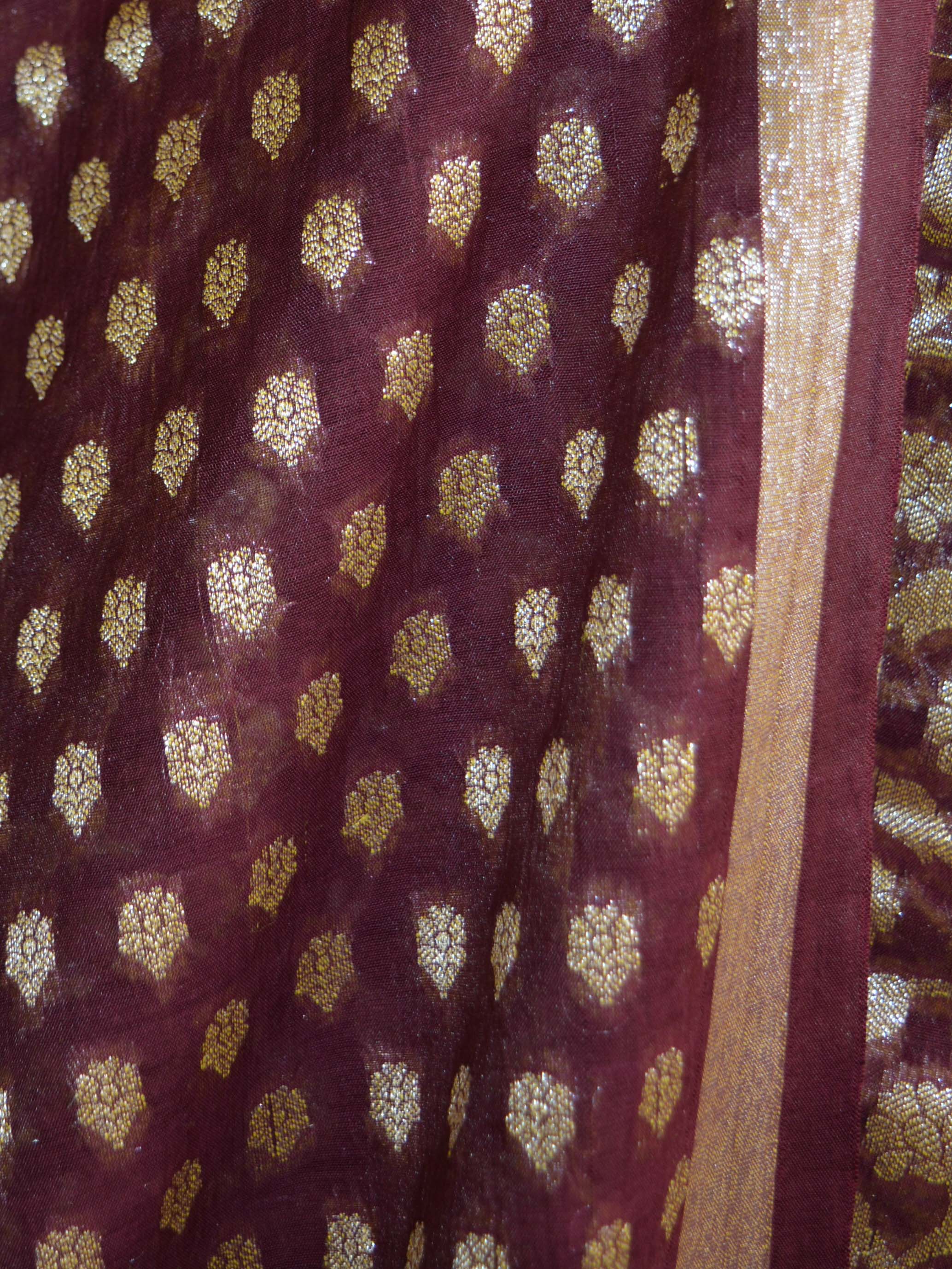 Banarasee Salwar Kameez Cotton Silk Gold Zari Jaal Woven Fabric-Coffee Brown