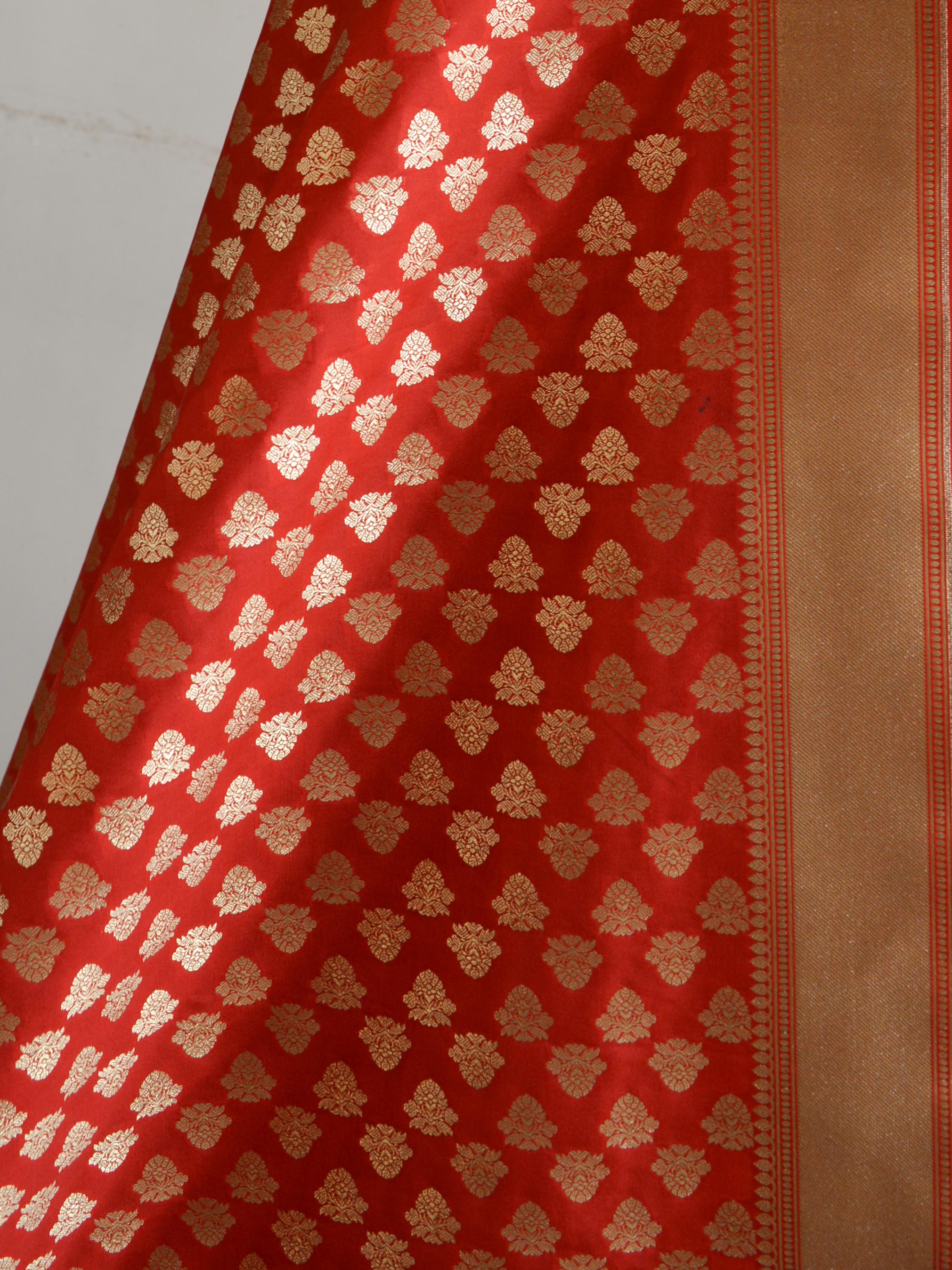 Banarasee Salwar Kameez Semi Katan Silk Zari Buta Work Fabric With Contrast Dupatta-Beige