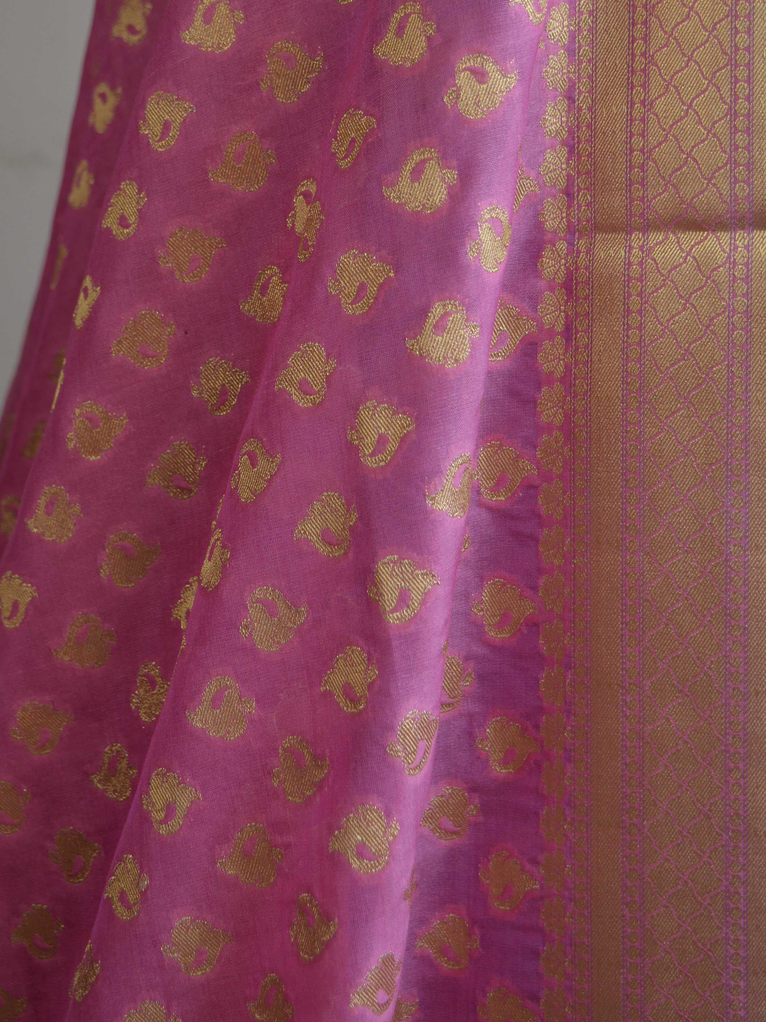 Banarasee Chanderi Cotton Salwar Kameez Broad Border Design Fabric With Mauve Dupatta-Blue