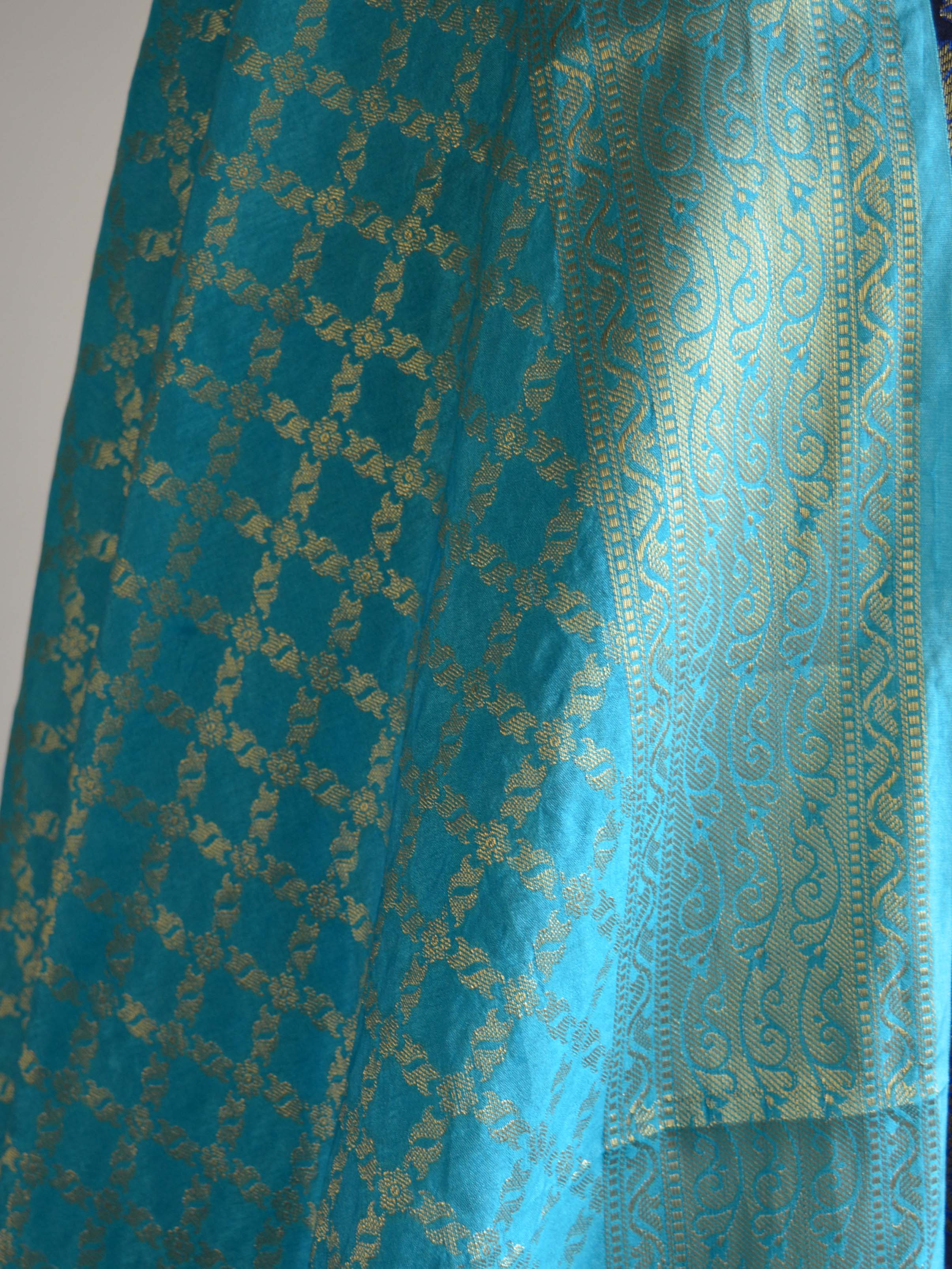 Banarasee Cotton Silk Floral Jaal Salwar Kameez Fabric With Contrast Art Silk Dupatta-Deep Blue