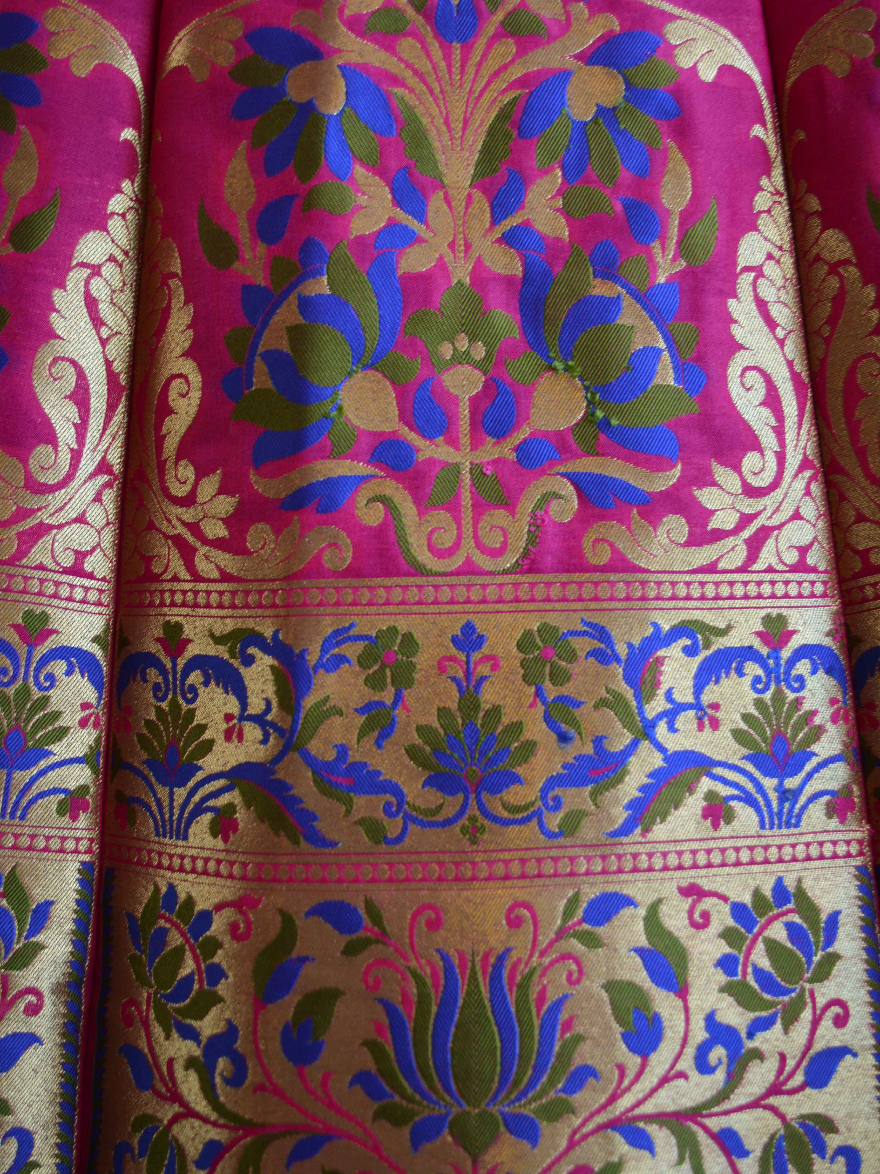 Banarasee Handwoven Art Silk Unstitched Lehenga & Blouse Fabric With Meena Work-Hot Pink