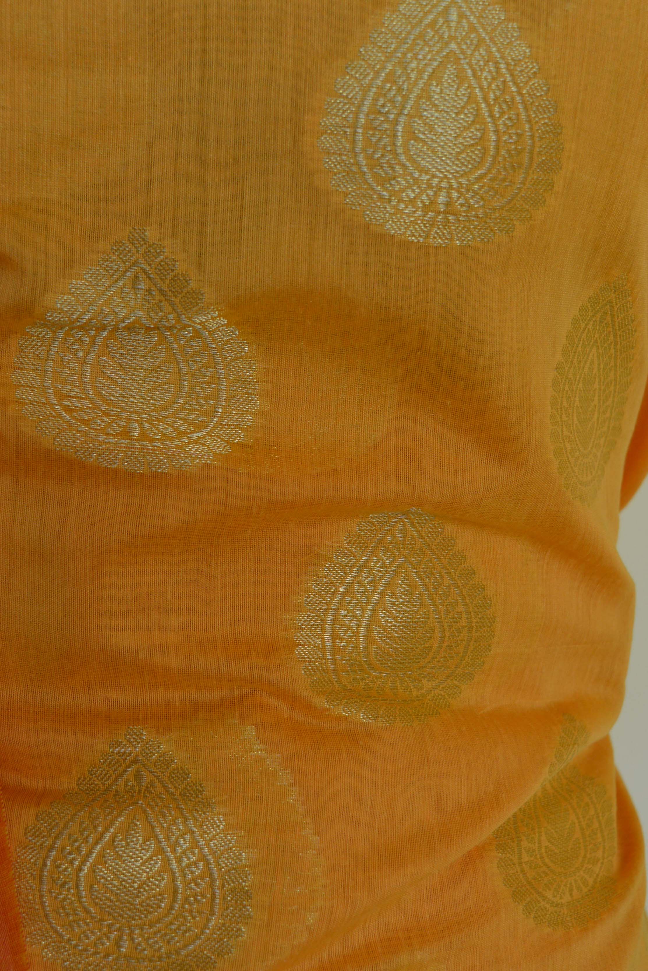 Banarasee Chanderi Cotton Salwar Kameez Fabric With Rust Zari Dupatta-Yellow