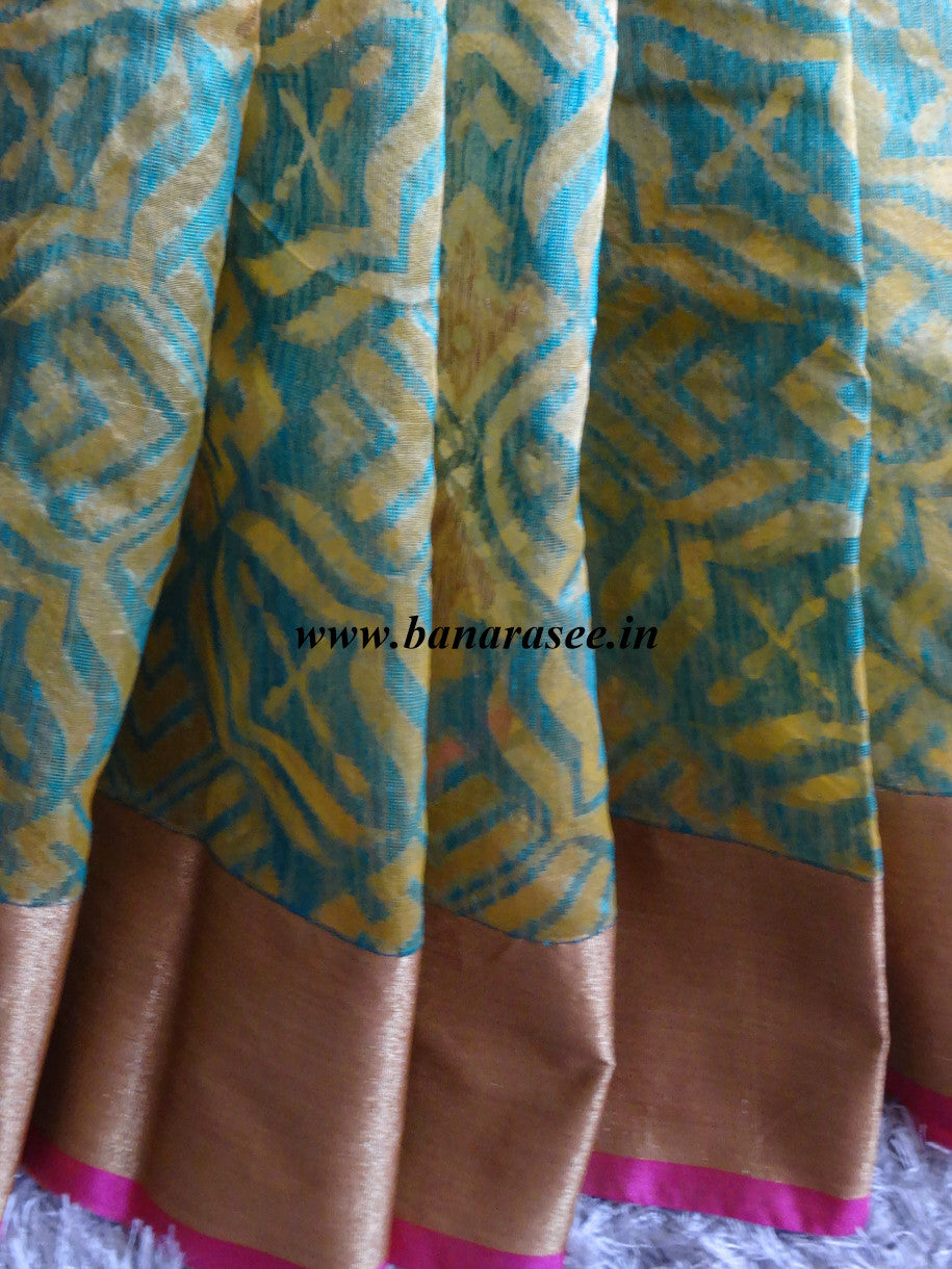 Banarasee/Banarasee Pure Handloom Kora Silk Sari With Green Jaal Work-Yellow