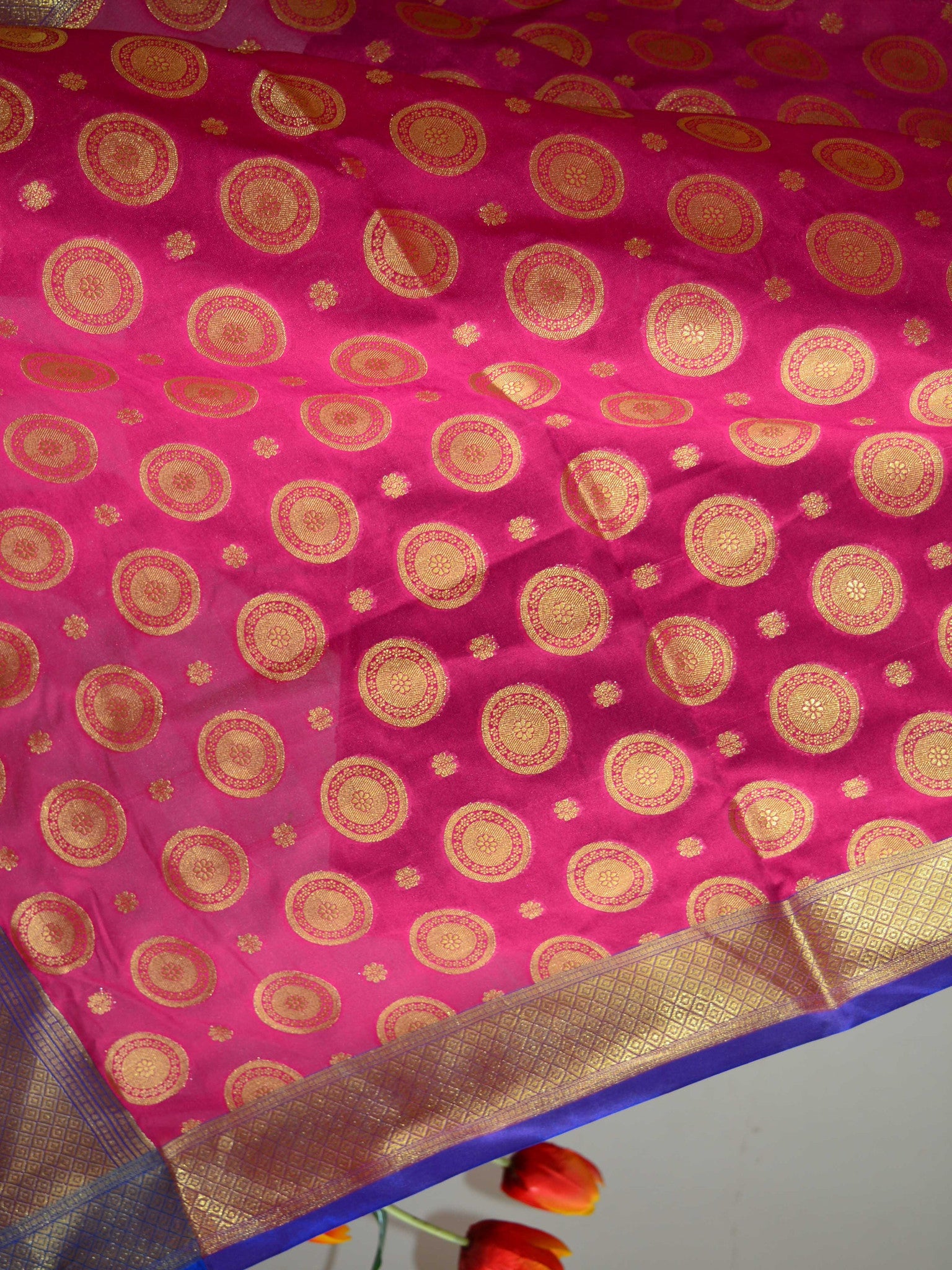 Banarasee Art Silk Dupatta With Circle Buti Design-Magenta
