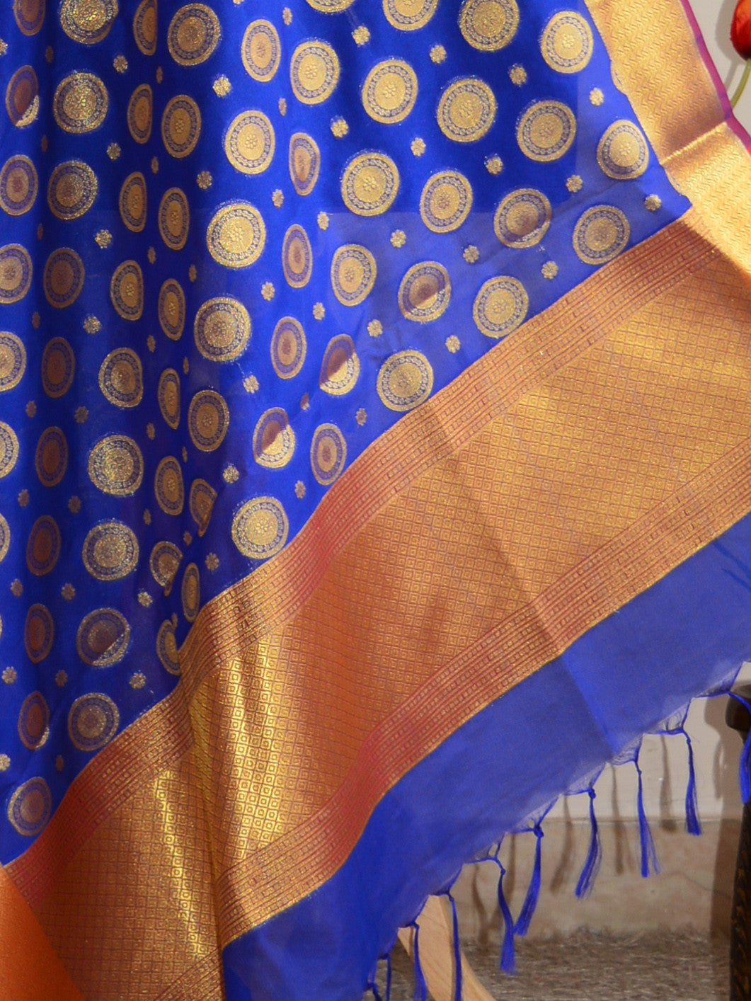 Banarasee Art Silk Dupatta With Circle Buti Design-Royal Blue