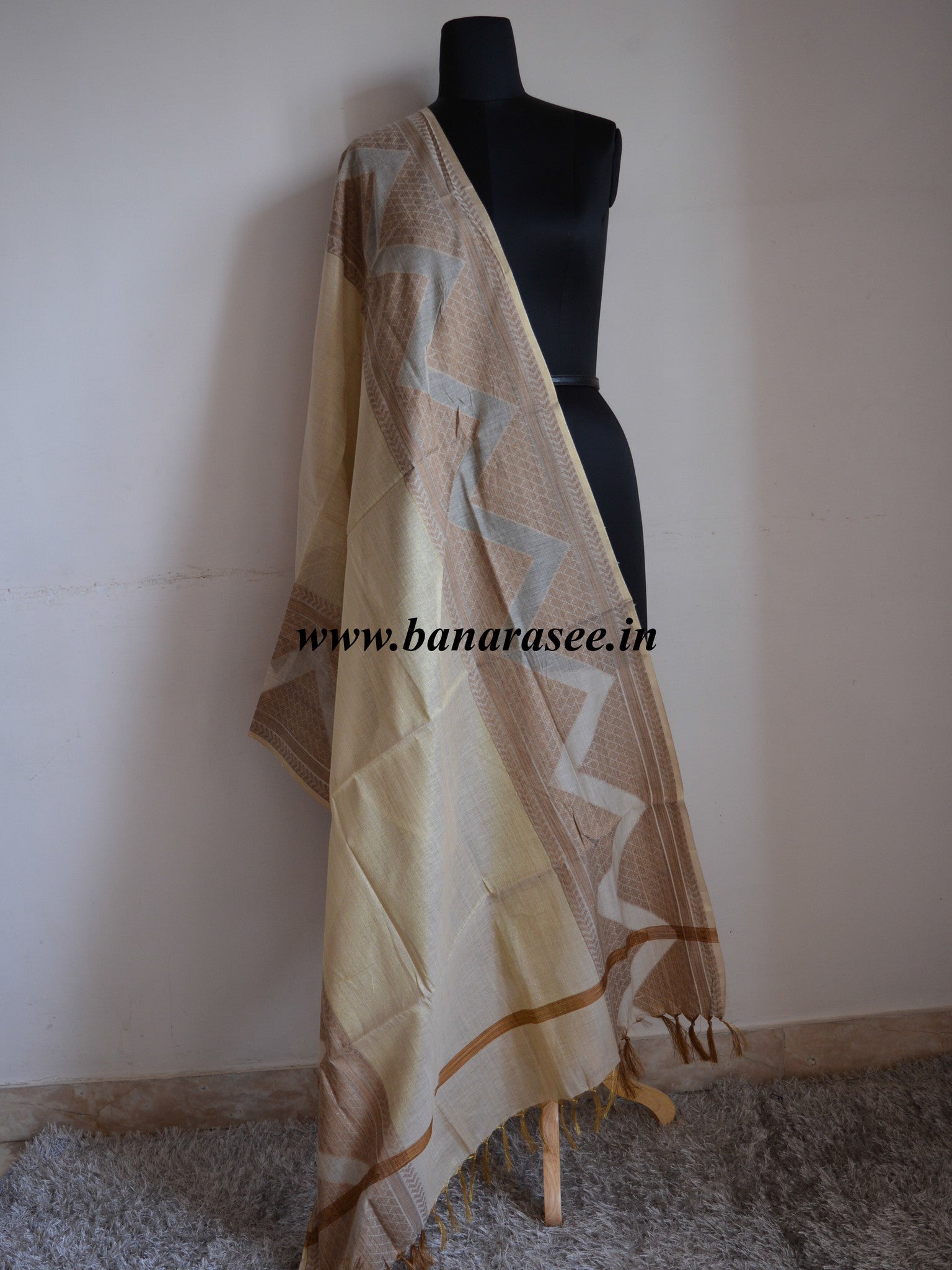 Banarasi Cotton Silk Blend Dupatta Khadi Border Design-Off White