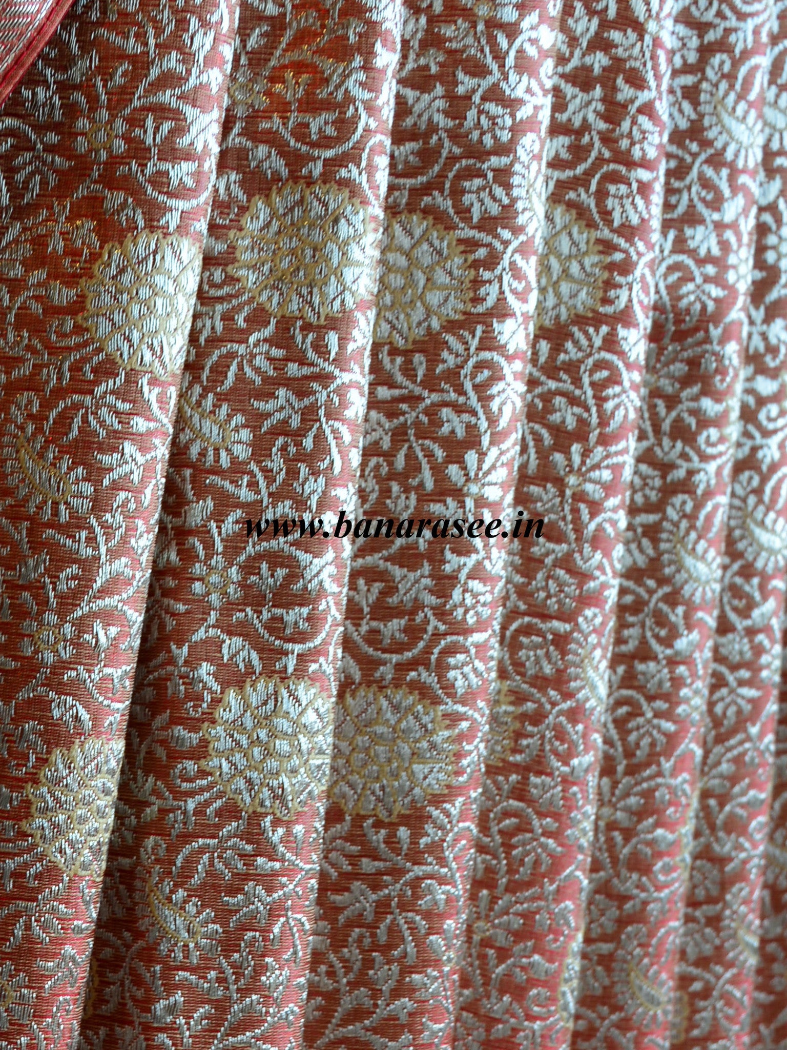 Banarasee/Banarasi Handwoven Brocade Unstitched Lehenga Fabric with Chiffon Dupatta-Red