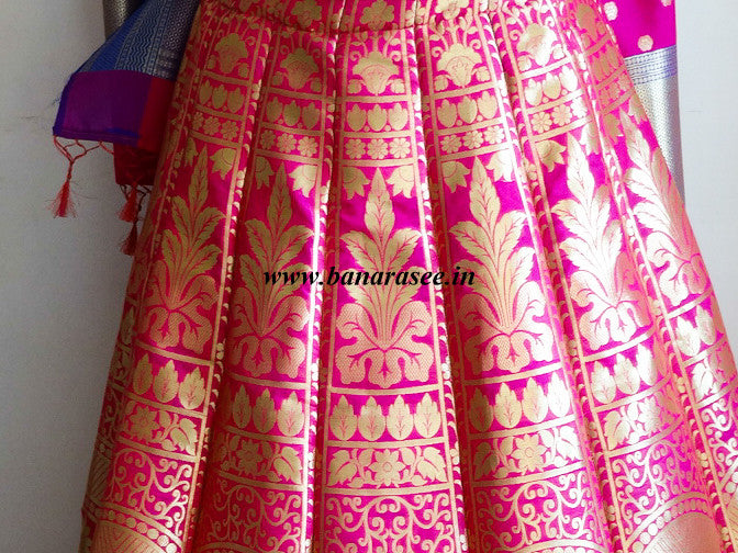 Banarasee/Banarasi Handwoven Art Silk Unstitched Lehenga & Blouse Fabric-Hot Pink