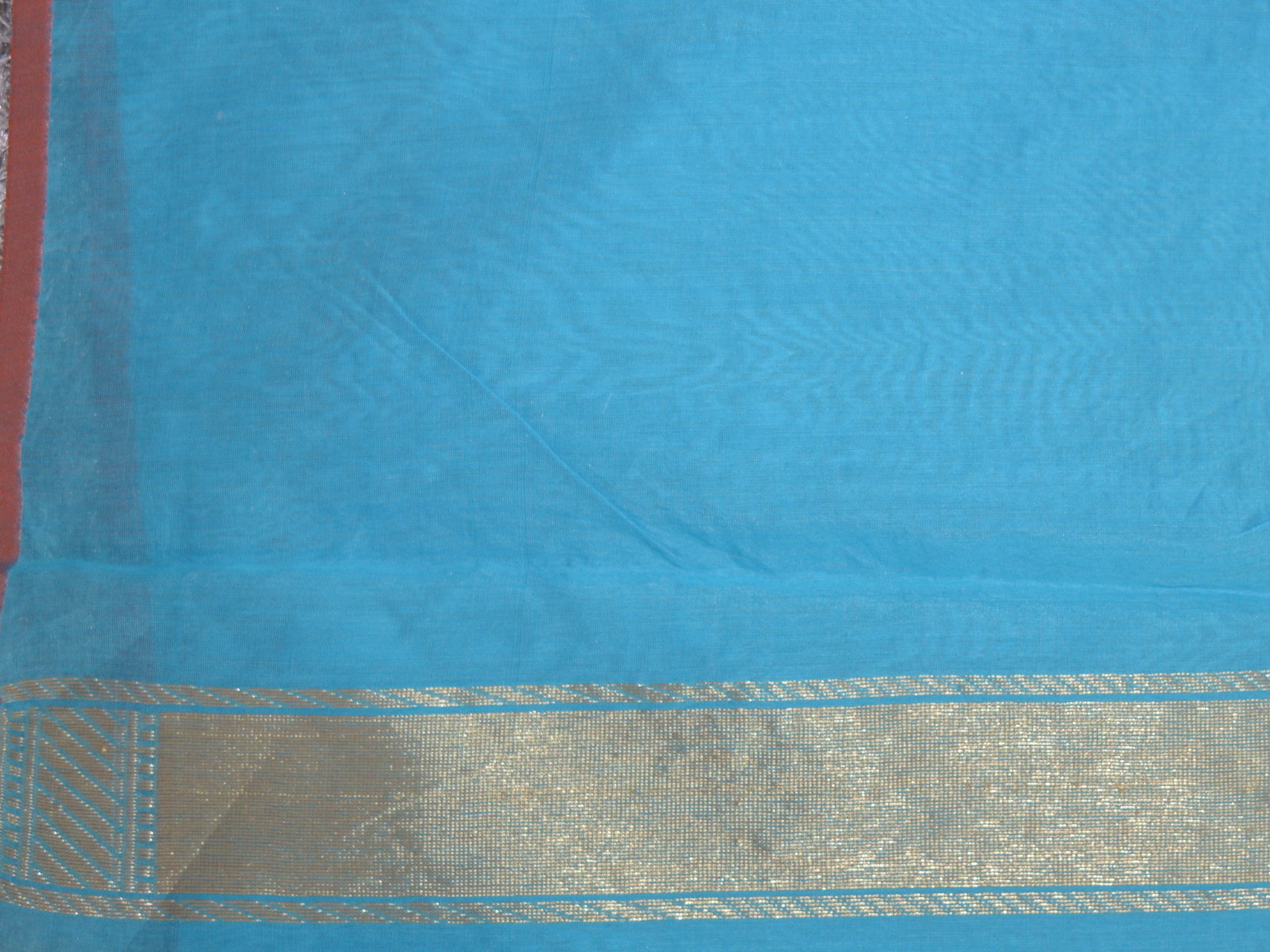 Banarasee/Banarasi Pure Handloom Cotton Silk Jamdani Sari With Zari Weaving-Sky Blue