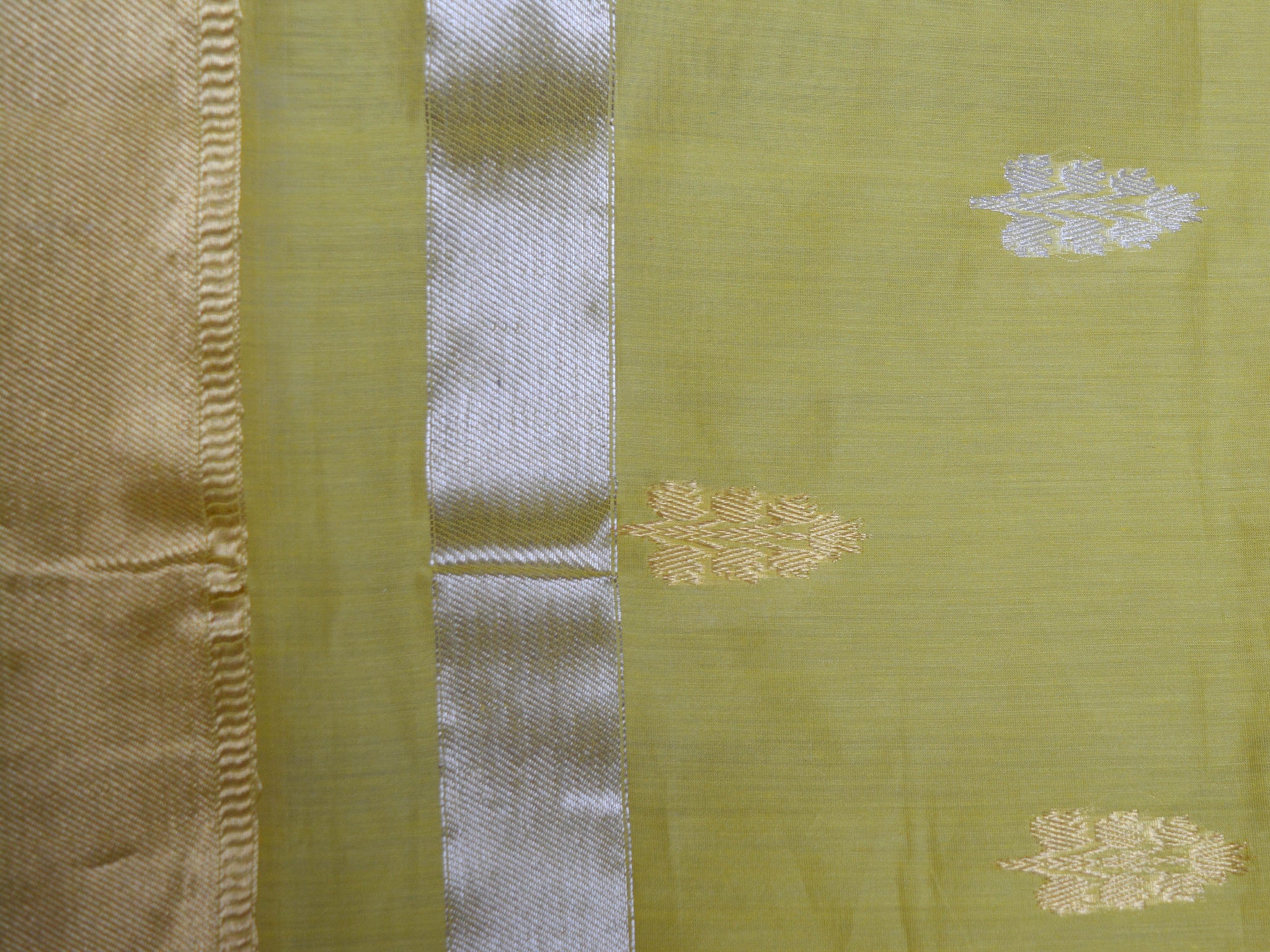 Banarasee/Banarasee Pure Handloom Silk Cotton Saree With Golden & Silver Border-Yellow