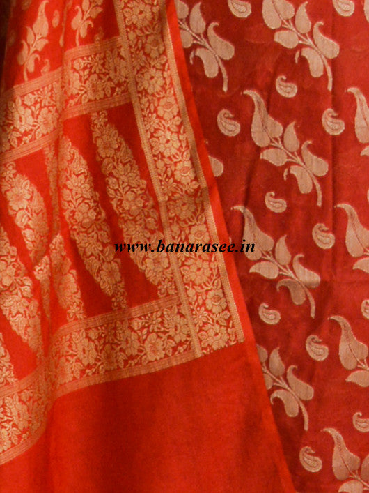 Banarasee/Banarasi Salwar Kameez Cotton Silk Gold Zari Buti Woven Fabric-Red