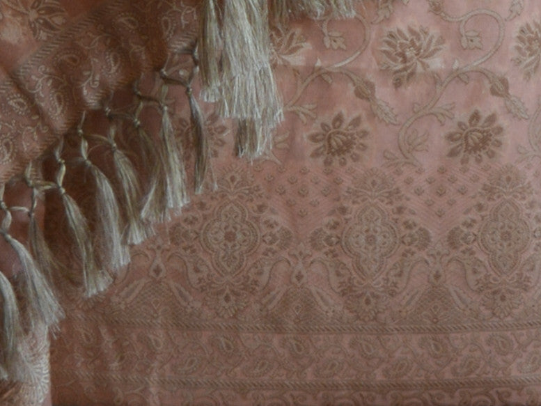 Banarasee/Banarasi Salwar Kameez Cotton Silk Resham Woven With Floral Jaal Design Fabric-Peach