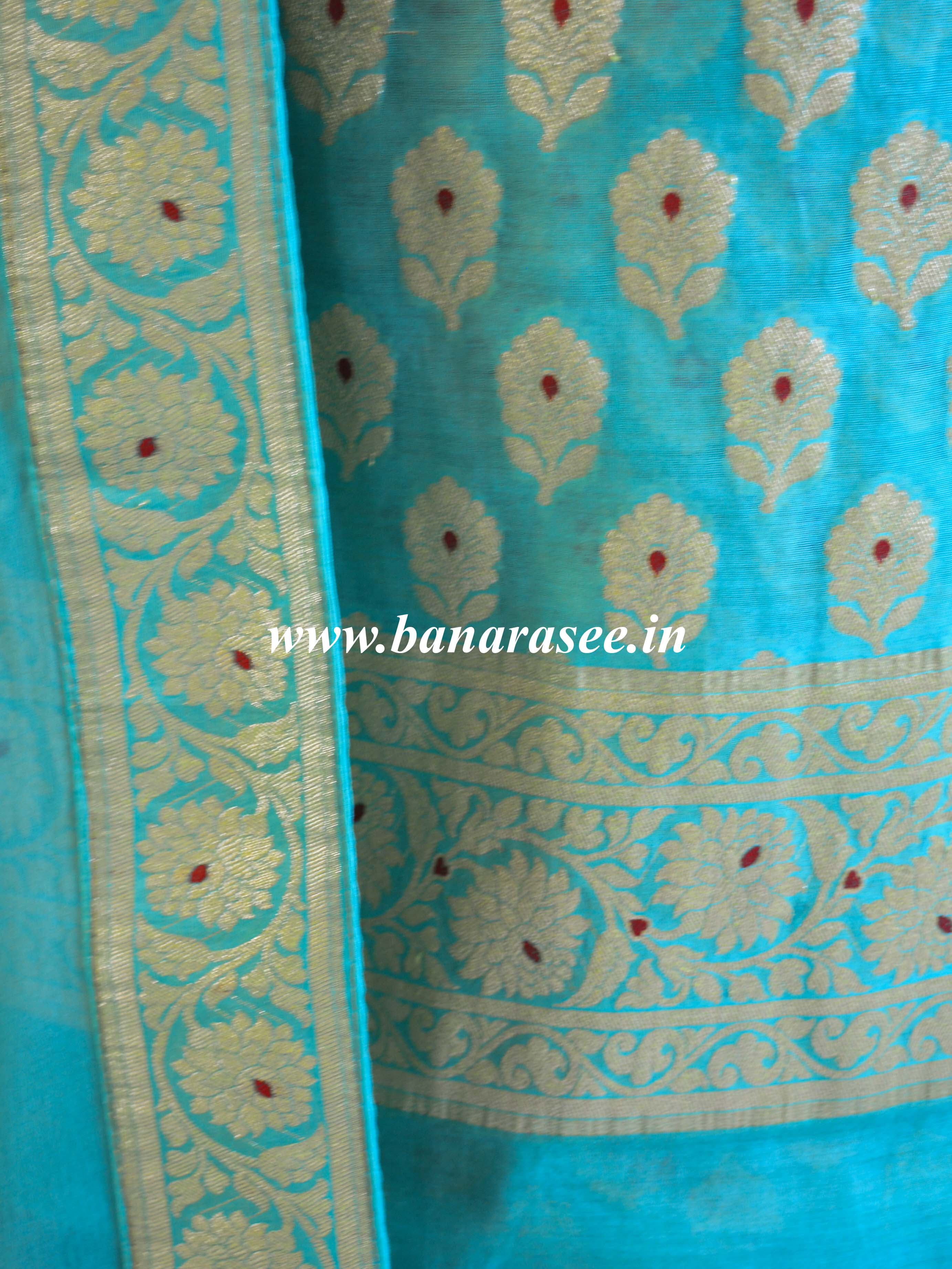 Banarasee Salwar Kameez Cotton Silk Woven Zari Buti Fabric-Seafoam Green