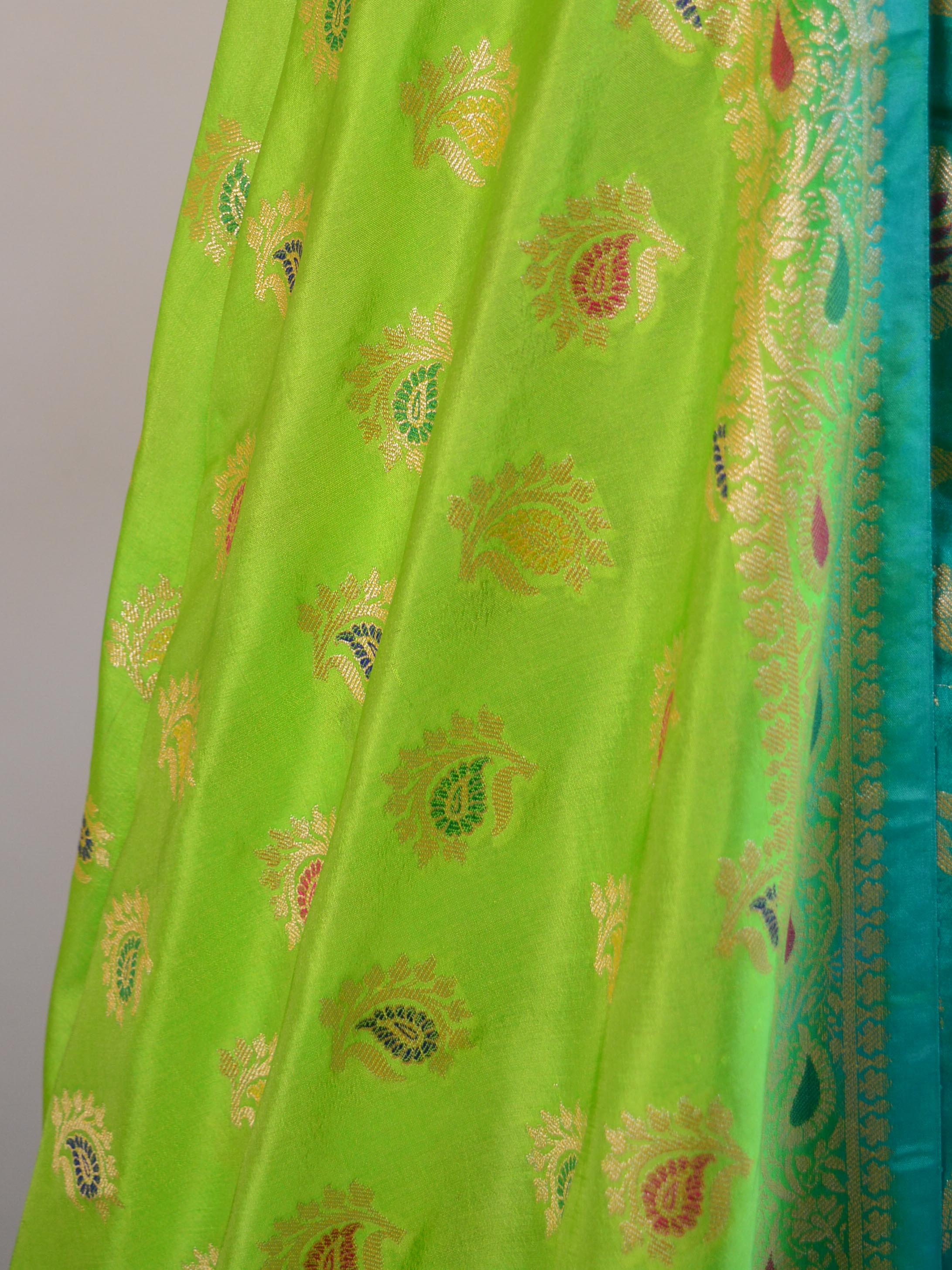 Banarasee Salwar Kameez Glossy Semi Silk Zari & Meena Jaal Work Fabric-Sea Green