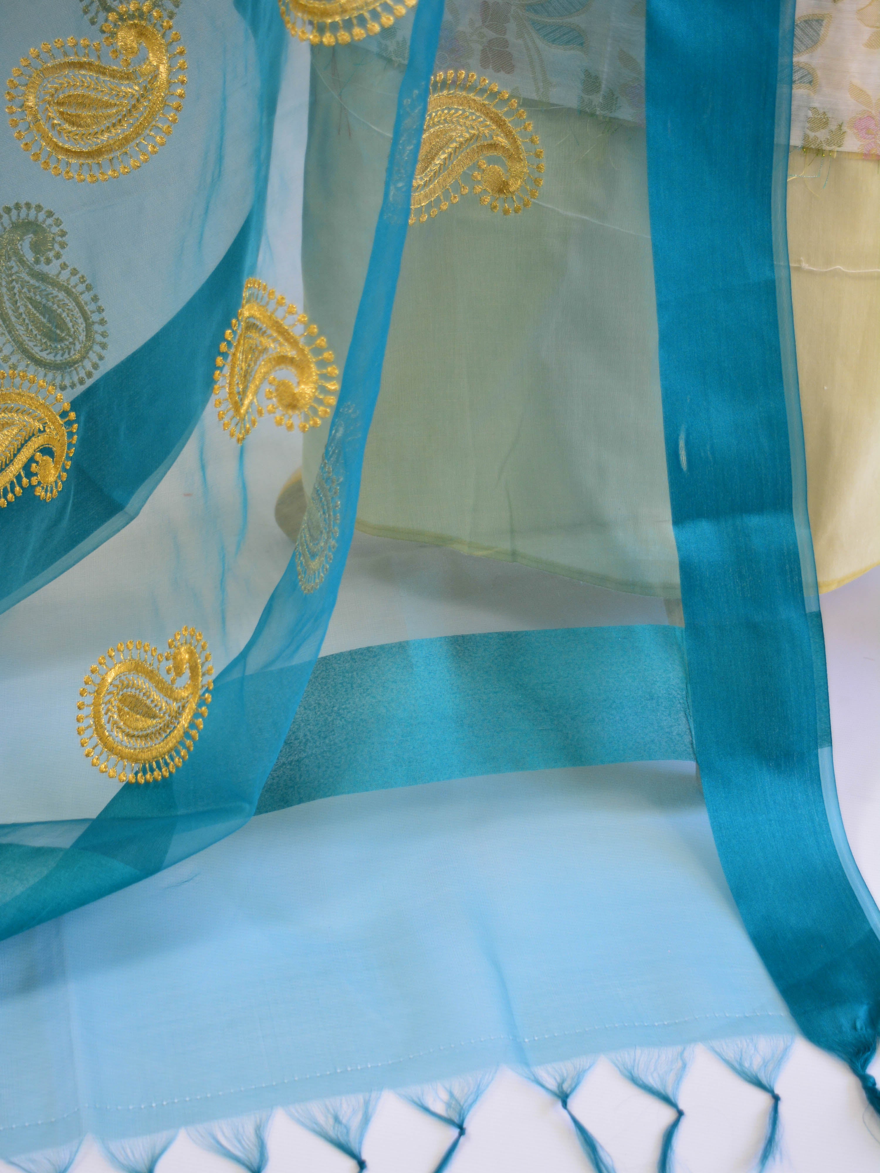 Banarasee Cotton Silk Salwar Kameez Fabric With Organza Dupatta-Off White