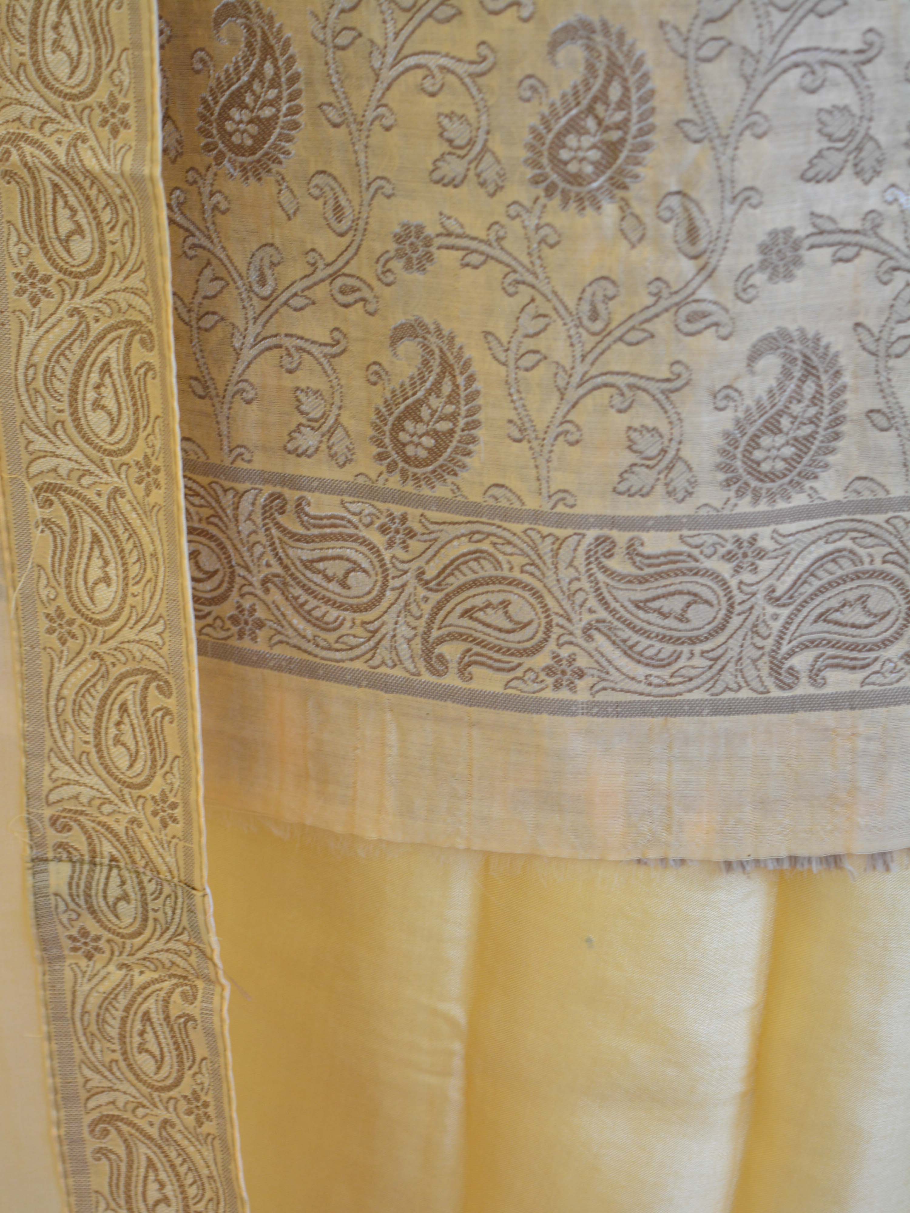 Banarasee Salwar Kameez Cotton Silk Woven Paisley Ghichha Jaal Fabric-Pastel Yellow