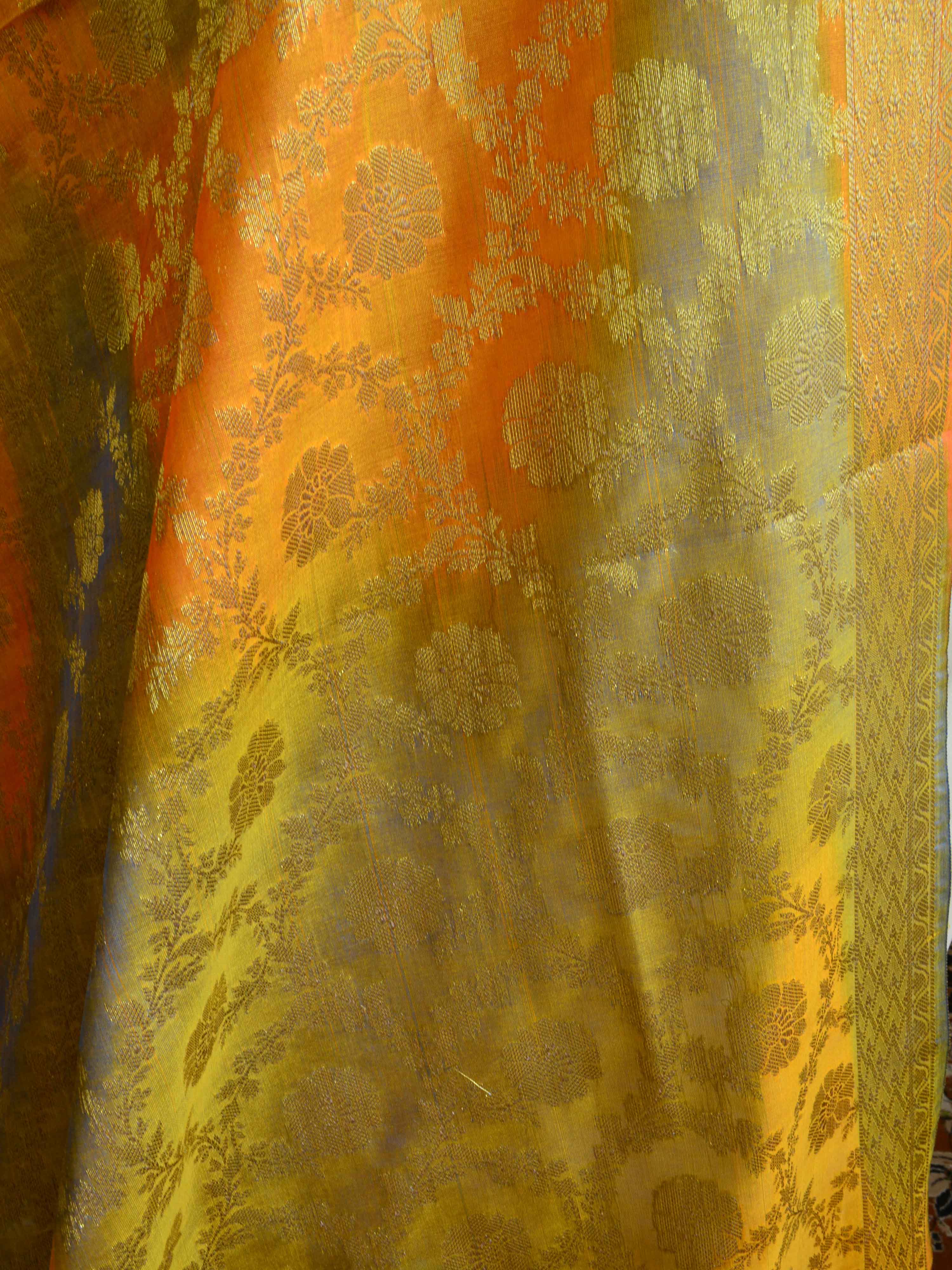 Banarasee Art Silk Dupatta With Multicolor Floral Jaal Design-Yellow