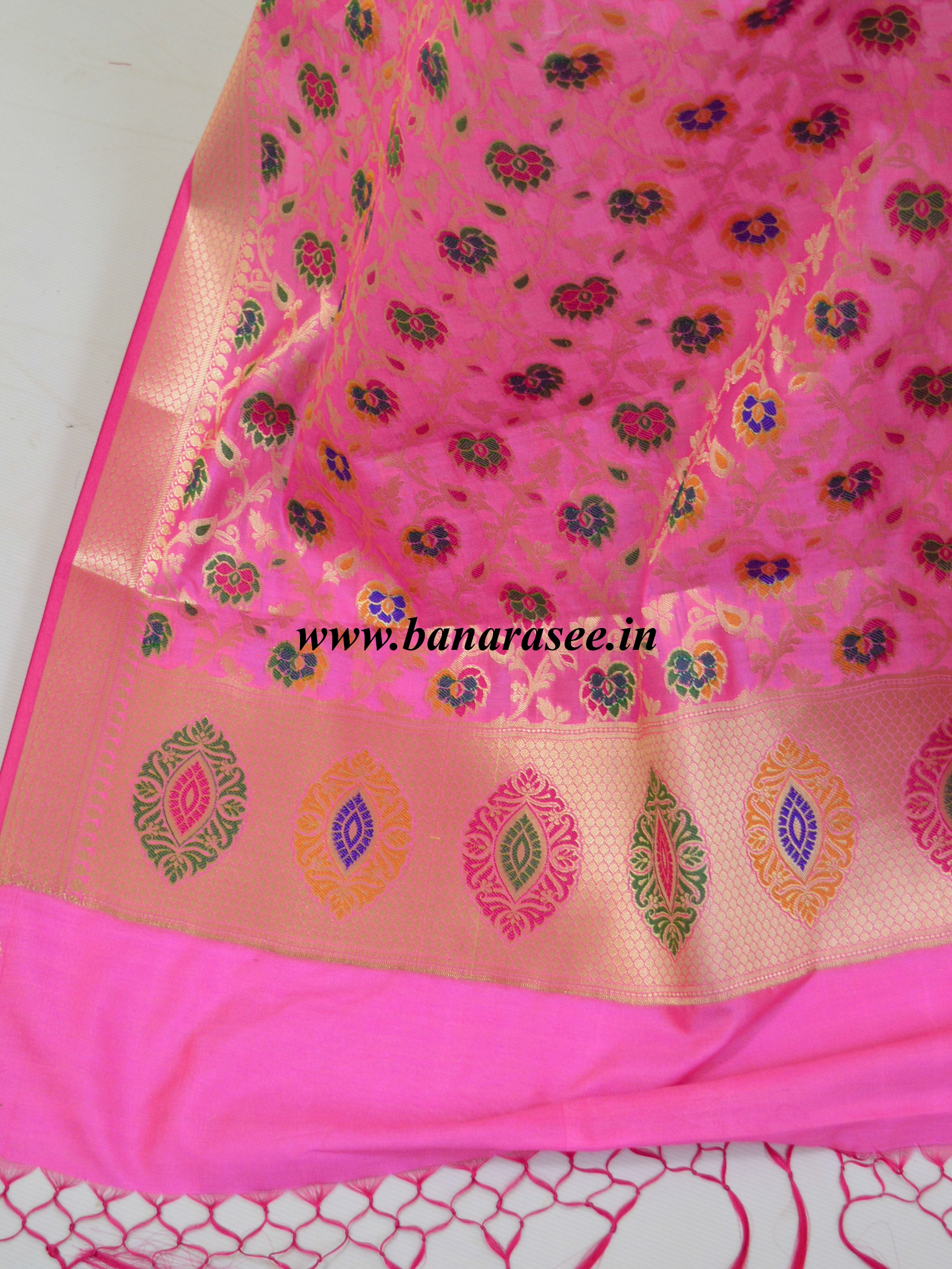 Banarasee Art Silk Dupatta With Multicolor Floral Jaal Design-Pink