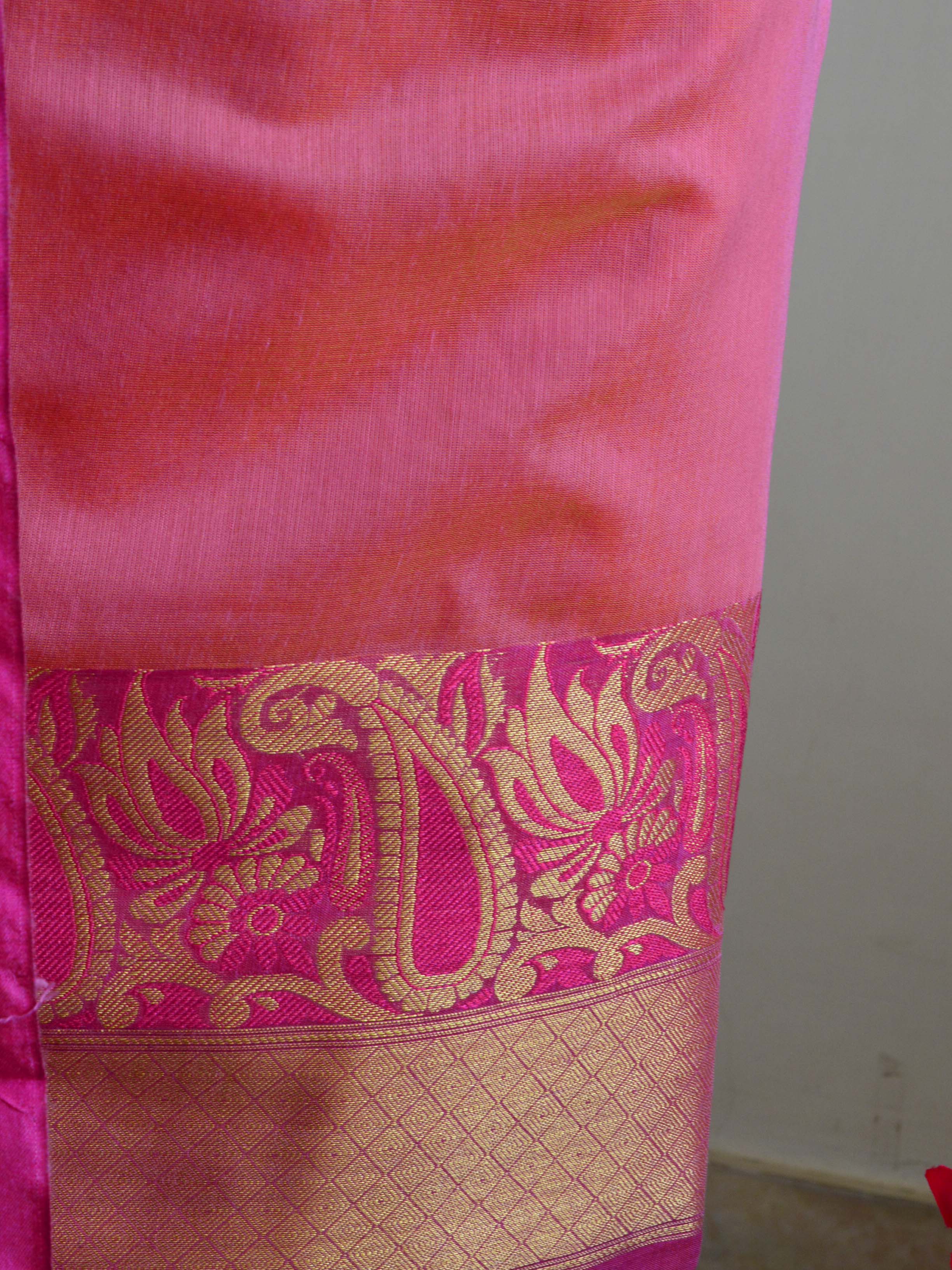 Banarasee Chanderi Cotton Salwar Kameez Fabric With Meena Border Design-Pink