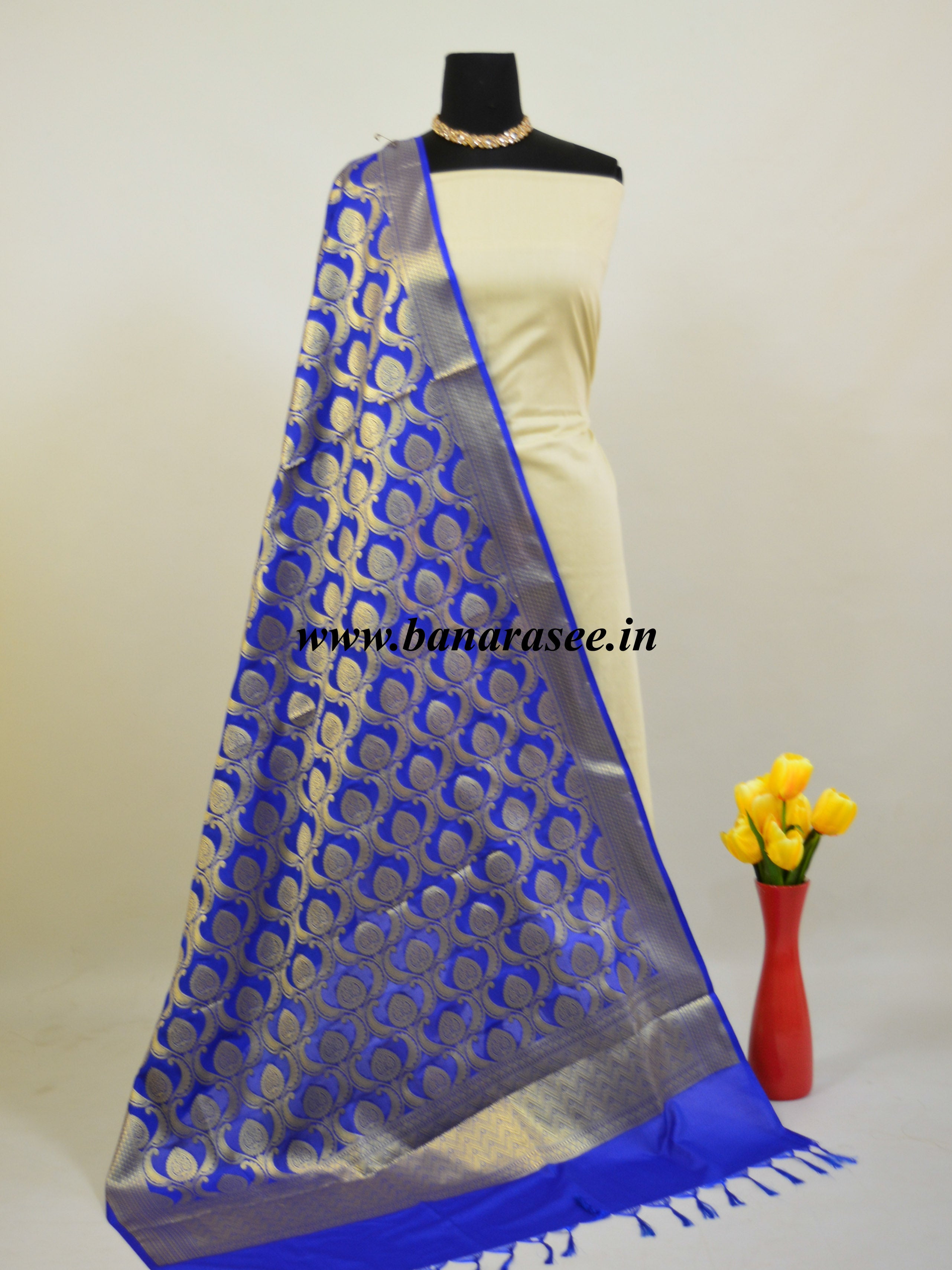 Banarasee Art Silk Dupatta Heavy Jaal Design-Royal Blue