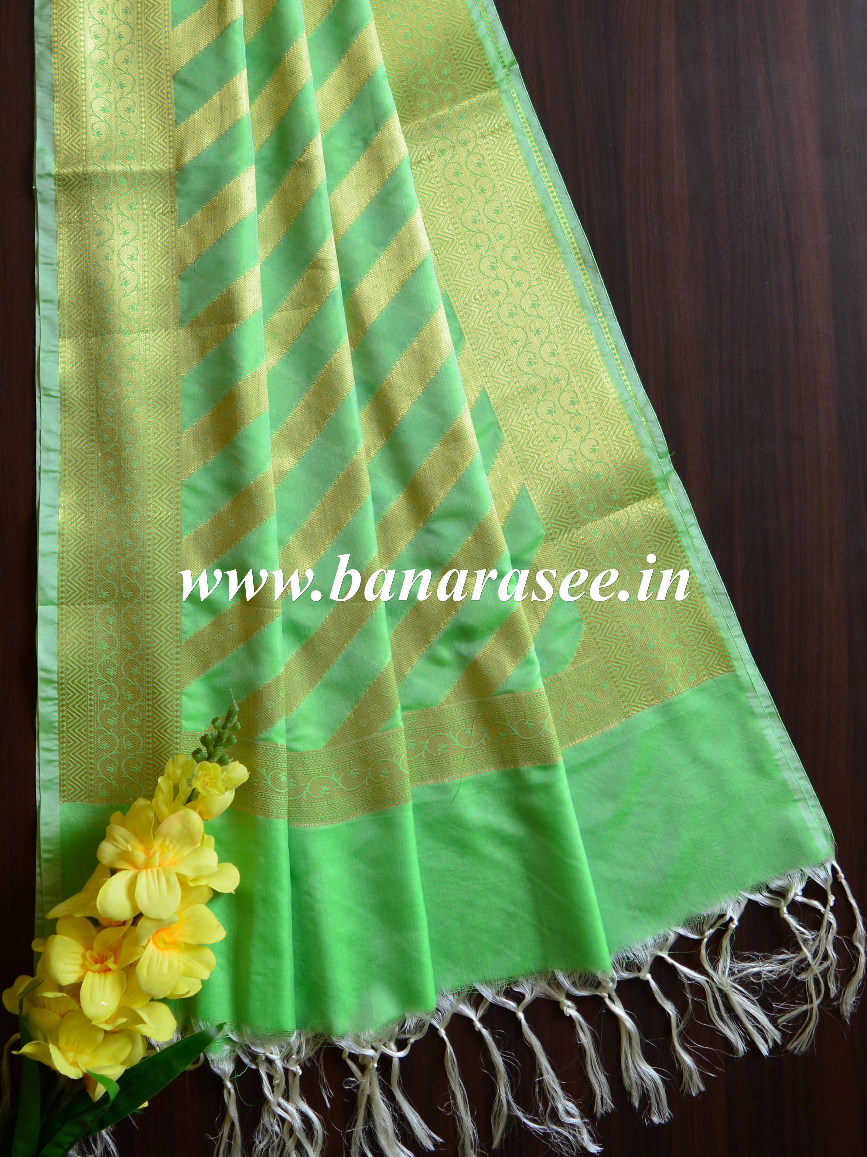 Art Silk Dupatta Stripes Design-Light Green