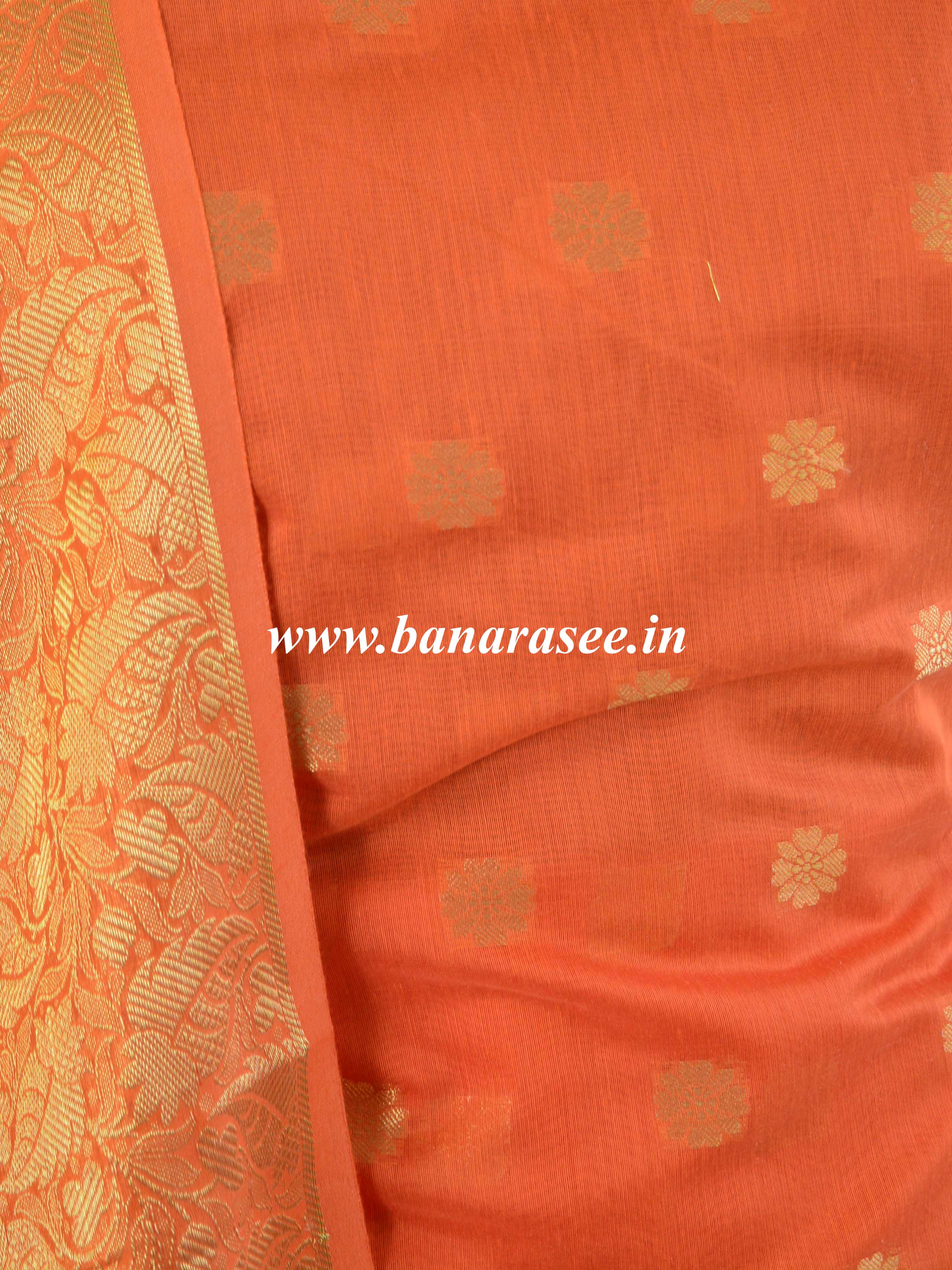 Banarasee Chanderi Cotton Salwar Kameez Fabric With Zari Dupatta-Orange