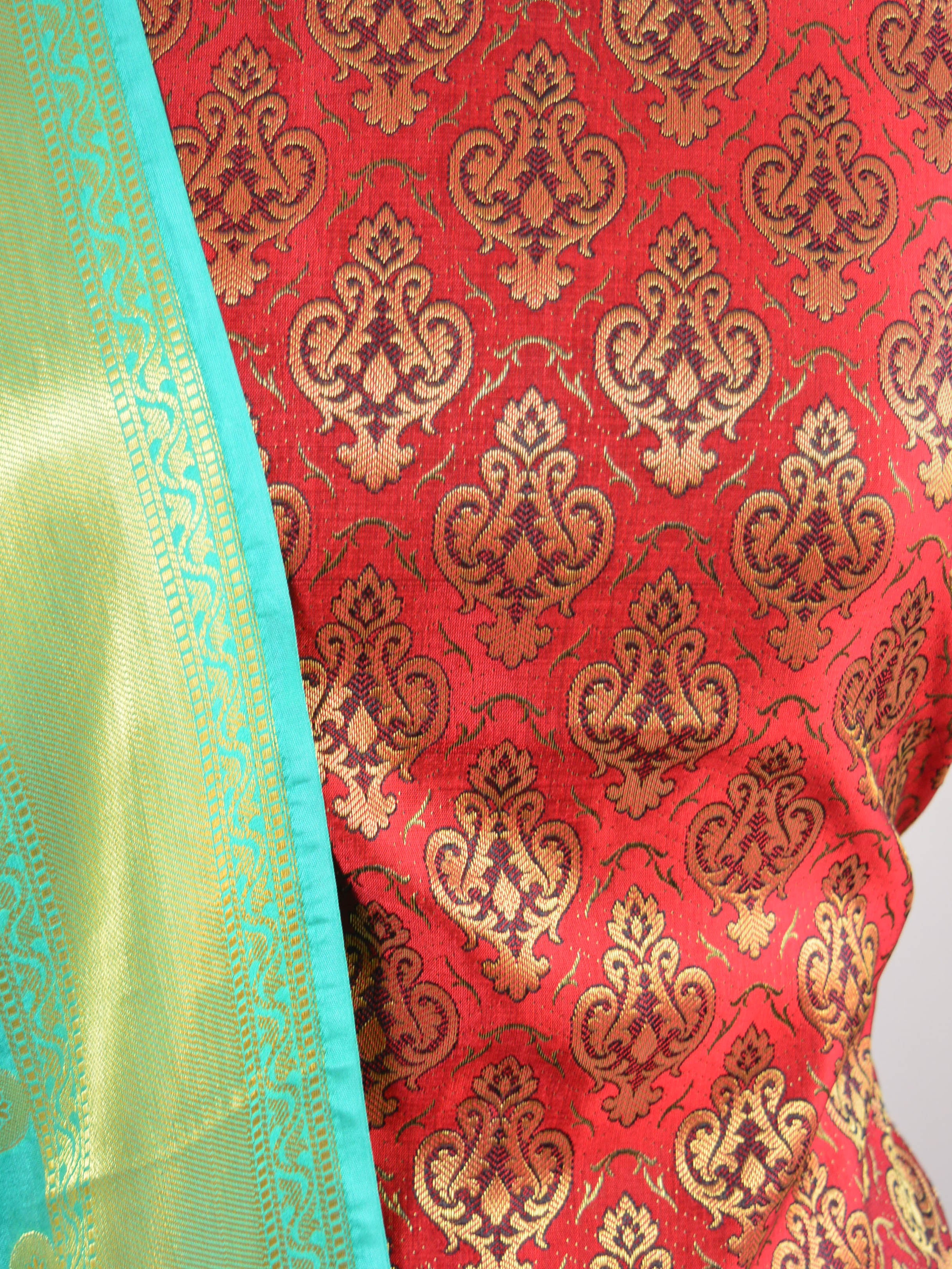Banarasee Cotton Silk Floral Jaal Salwar Kameez Fabric With Contrast Art Silk Dupatta-Rust
