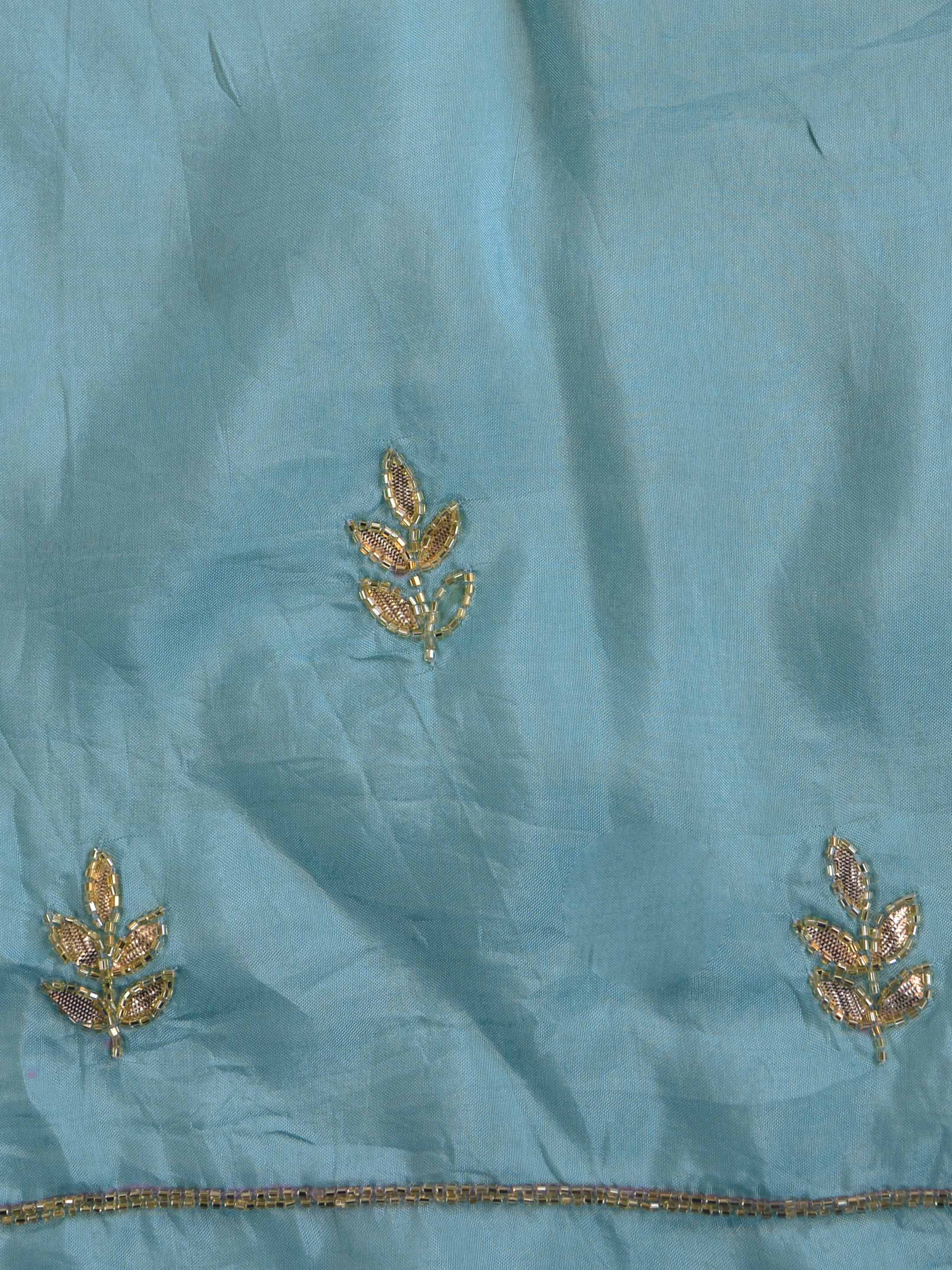 Banarasee Semi-Stitched Katdana & Zardozi Hand-Work Lehenga Blouse & Dupatta-Blue
