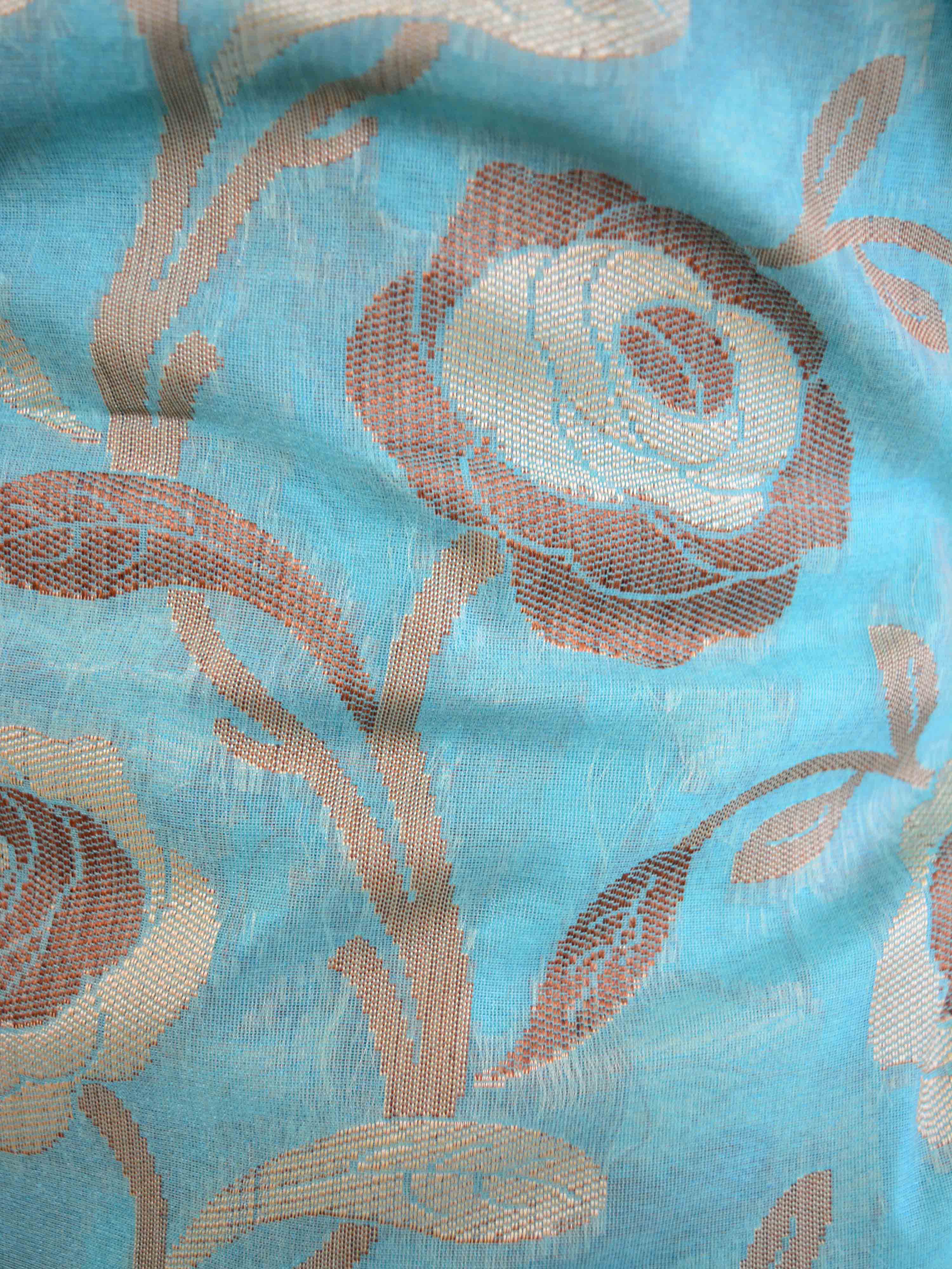 Banarasee Salwar Kameez Cotton Silk Resham Floral Jaal Woven Fabric-Sky Blue