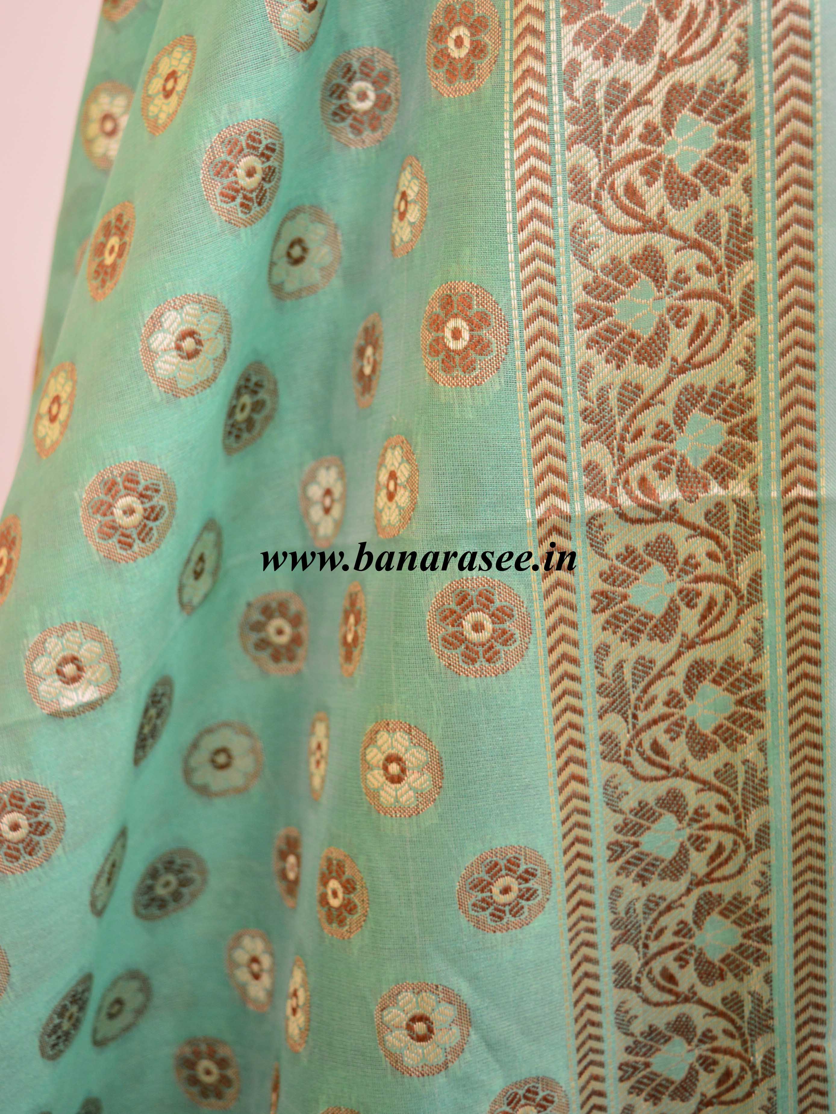 Banarasee Salwar Kameez Cotton Silk Resham Floral Jaal Woven Fabric-Mint Green
