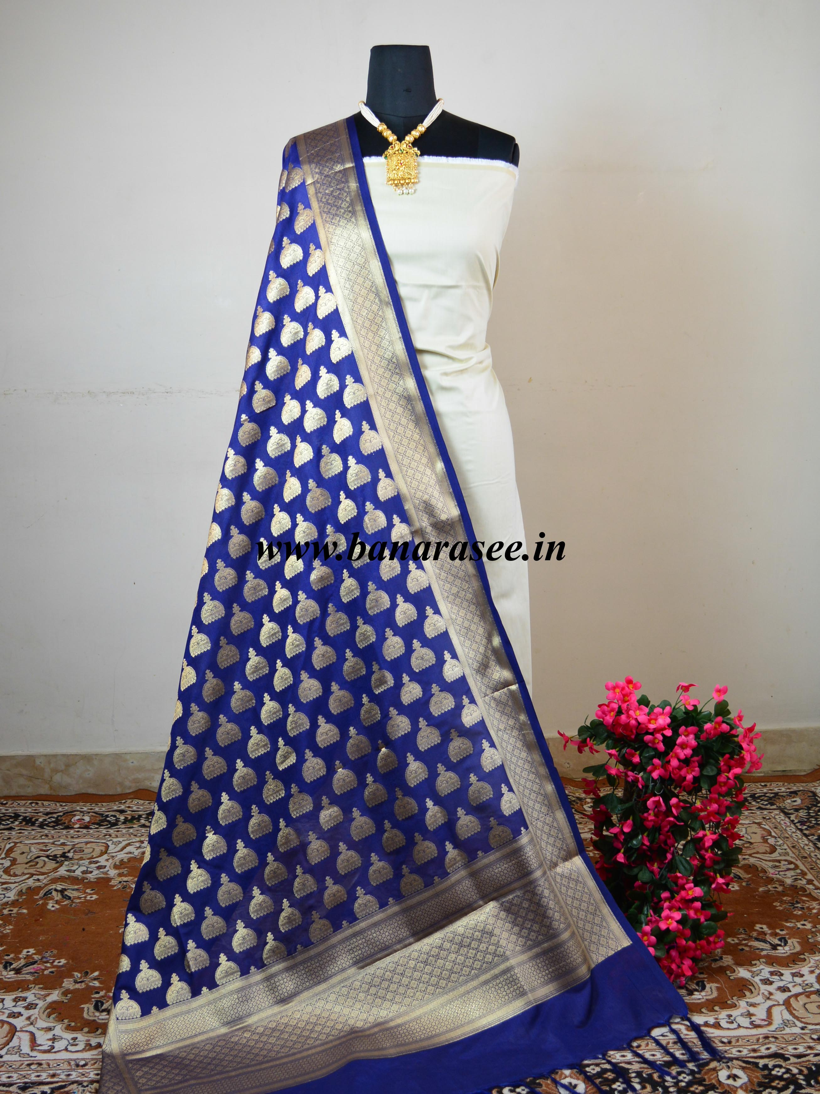 Banarasee Art Silk Dupatta With Jhumki Motif-Royal Blue