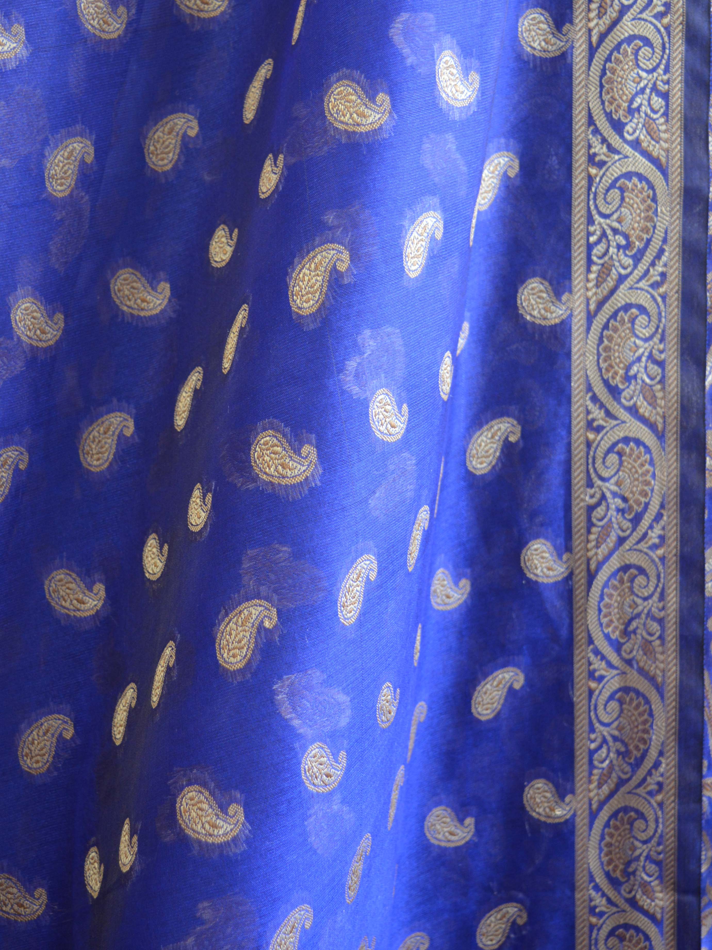 Banarasee Salwar Kameez Cotton Silk Resham Buti Woven Fabric-Royal Blue