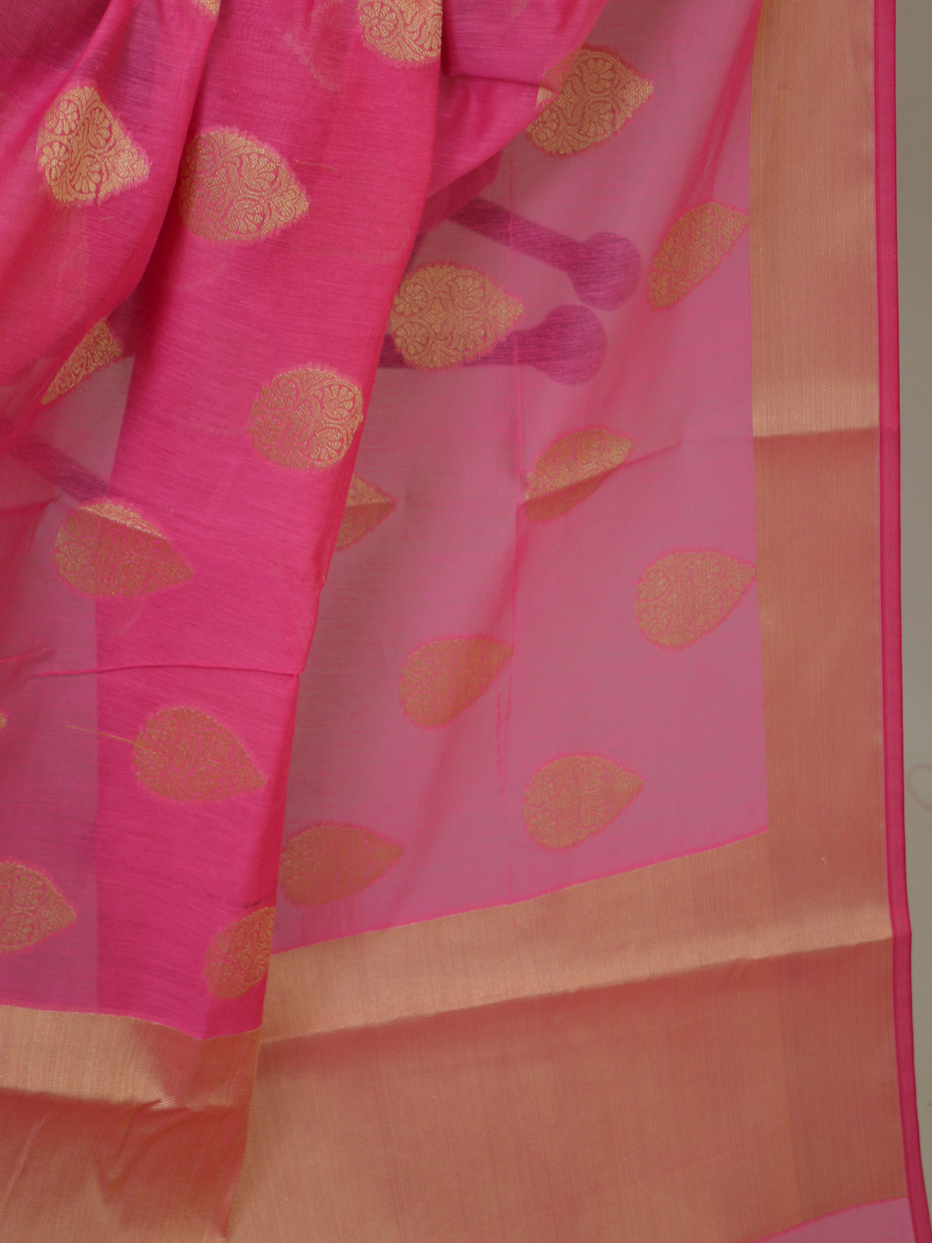 Banarasee Handloom Cotton Silk Mix Broad Border Sari-Pink
