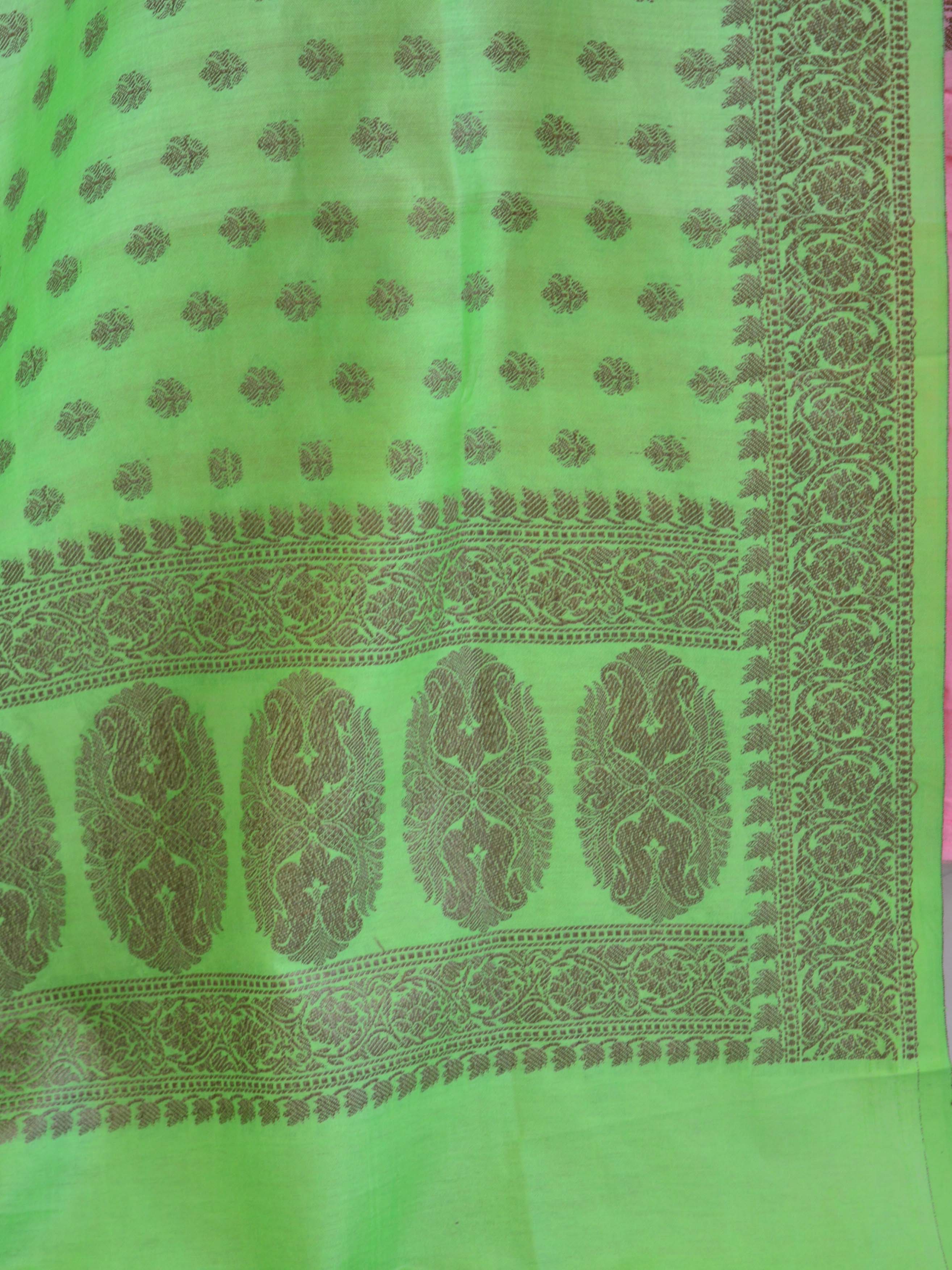 Banarasee Cotton Mix Ghichha Work Salwar Kameez Fabric With Green Dupatta-Pink