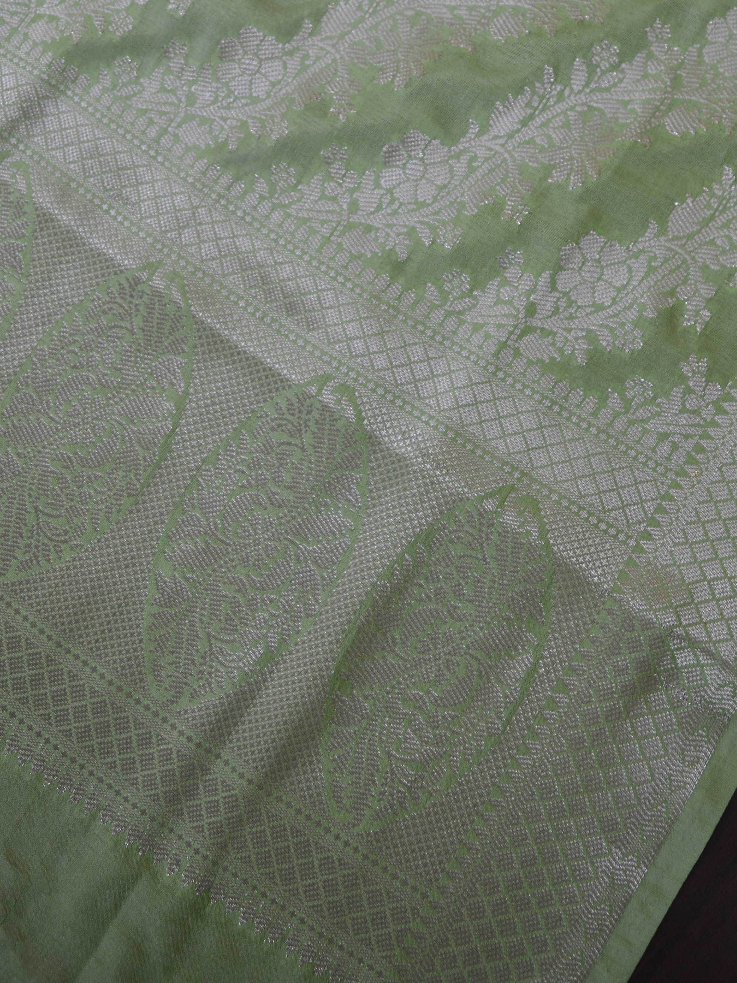 Art Silk Dupatta Floral Stripes Design-Light Green