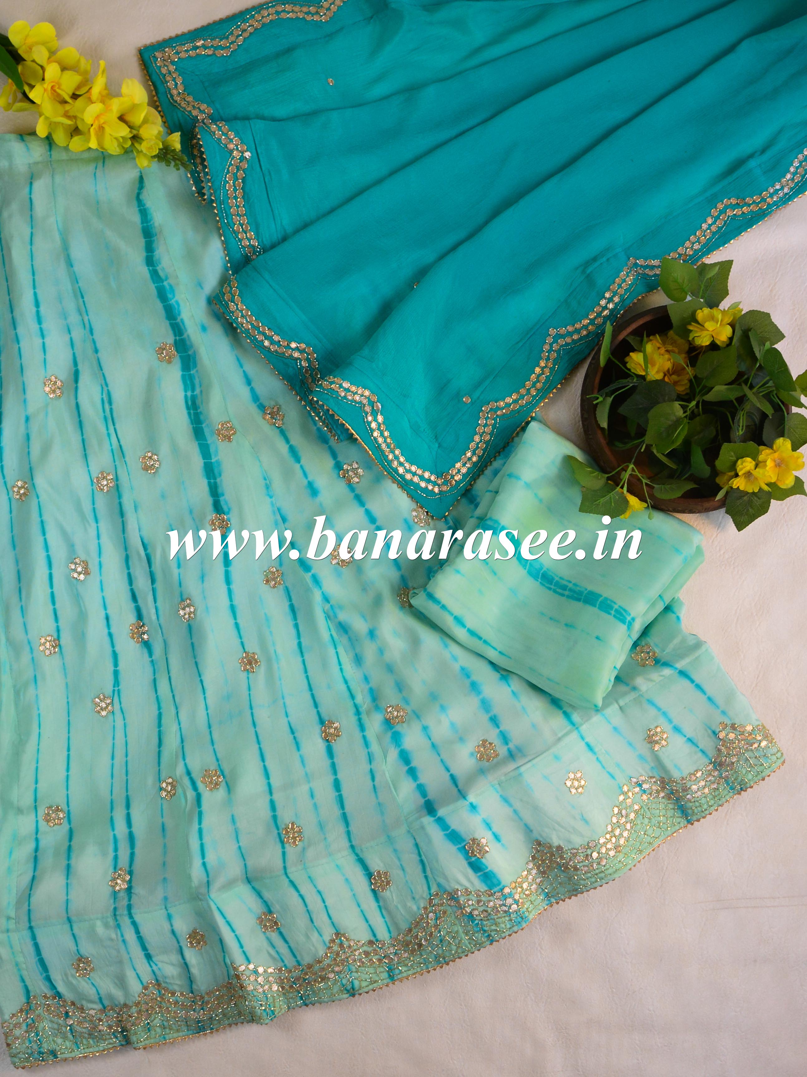 Banarasee Semi-Stitched Shibori Hand-Work Lehenga Blouse & Dupatta-Blue