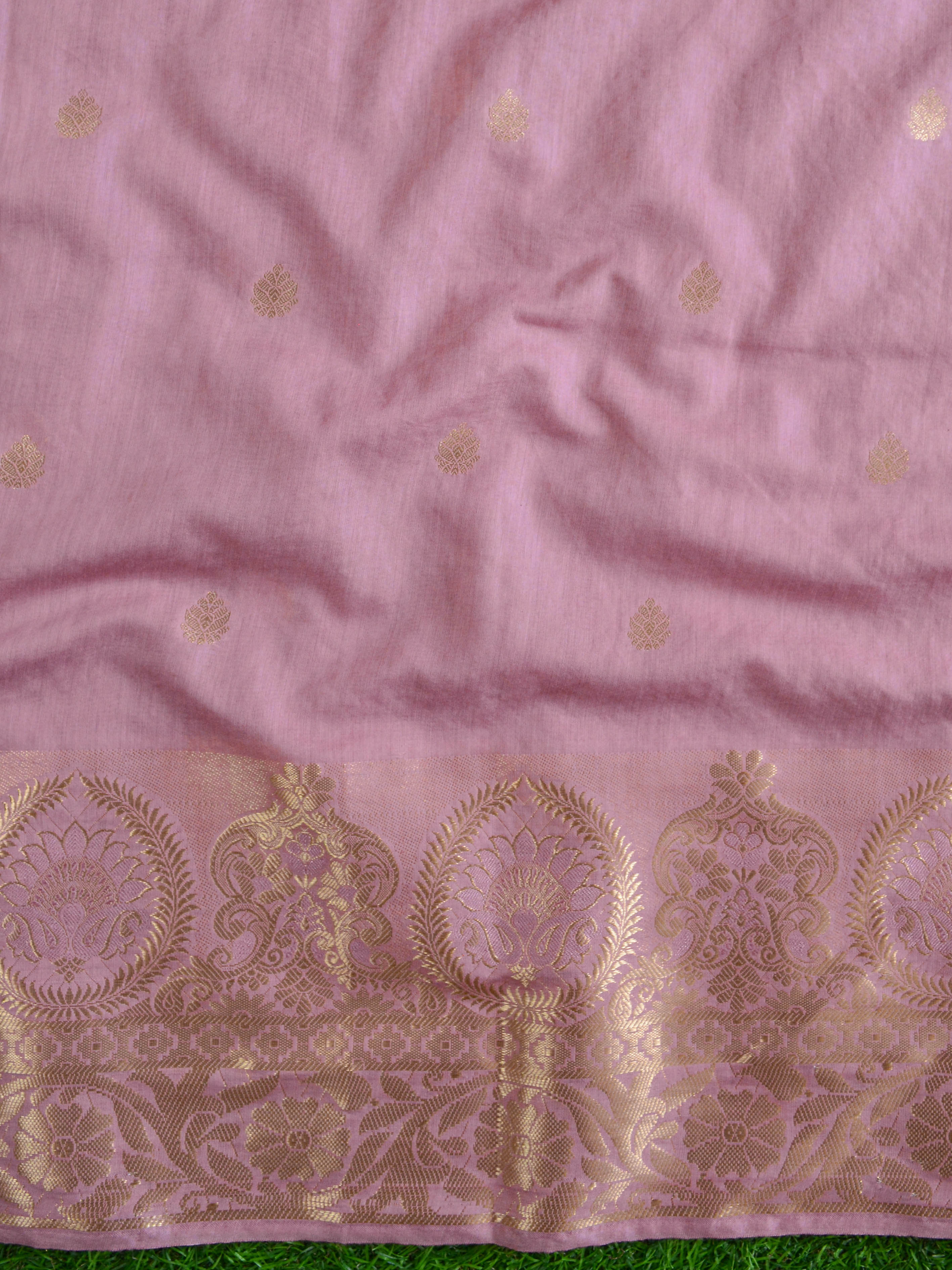 Banarasee Chanderi Cotton Kameez Zari Buti Fabric With Digital Print Dupatta-Plum