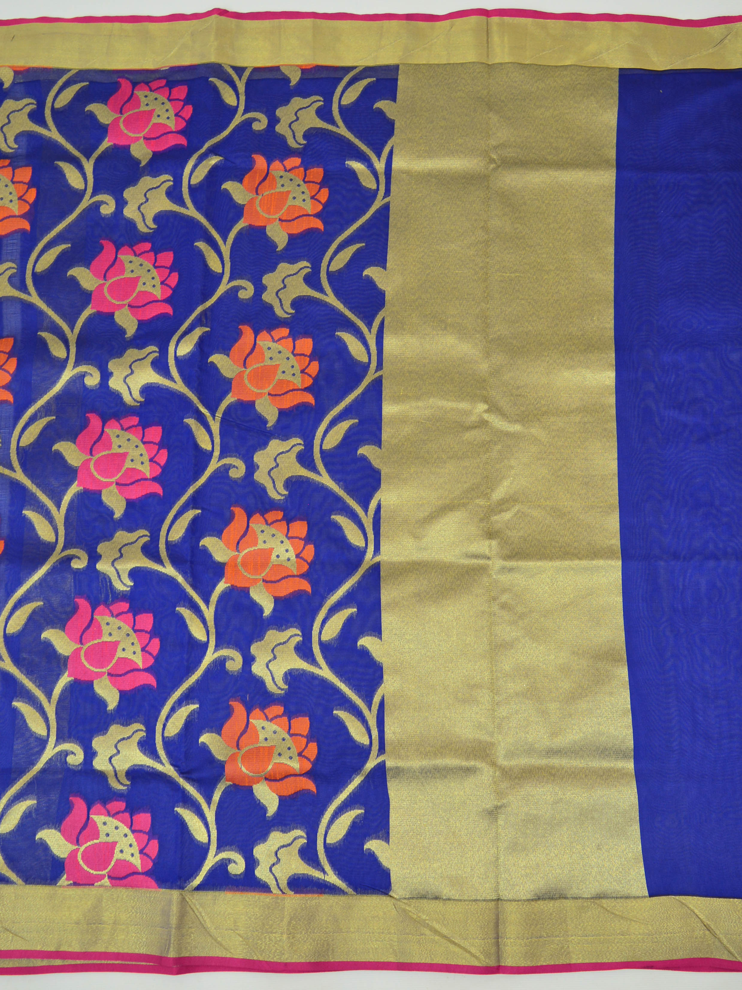 Banarasee Handwoven Faux Georgette Upadda Saree With Resham & Zari Floral Work-Royal Blue