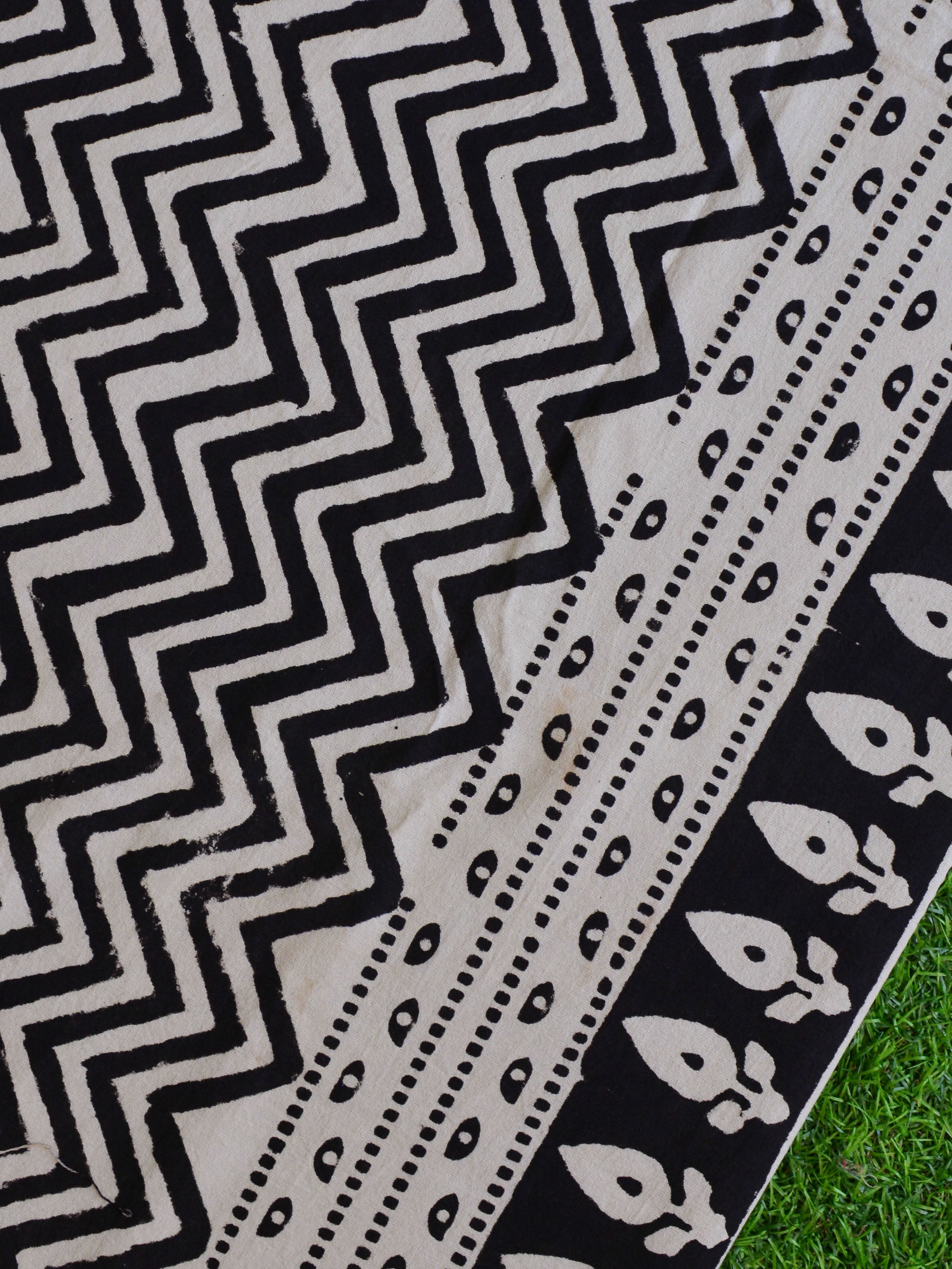 20x20 Cotton Handblock Printed King Size Bedsheet-Beige & Yellow