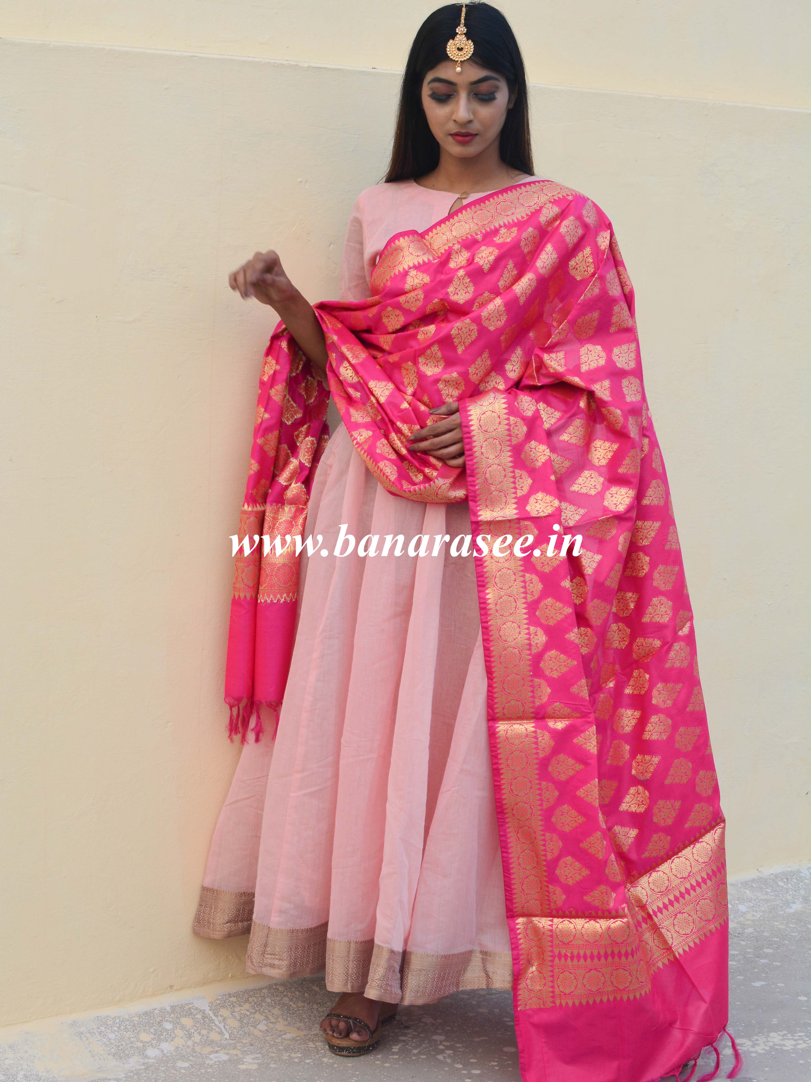 Banarasee Chanderi Anarkali & Dupatta Set-Pink