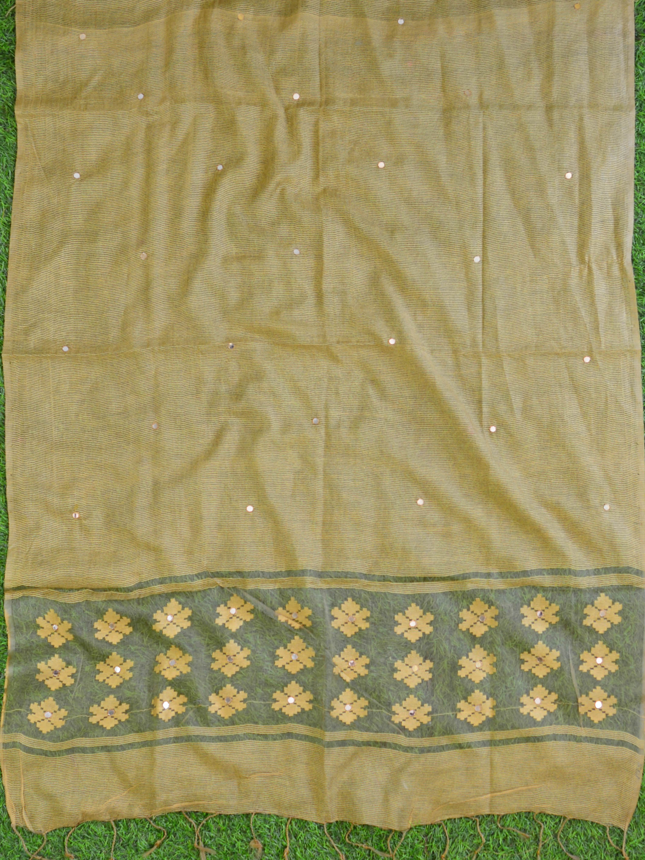 Banarasee Cotton Silk Kurta Pants & Dupatta Set-Peach & Beige