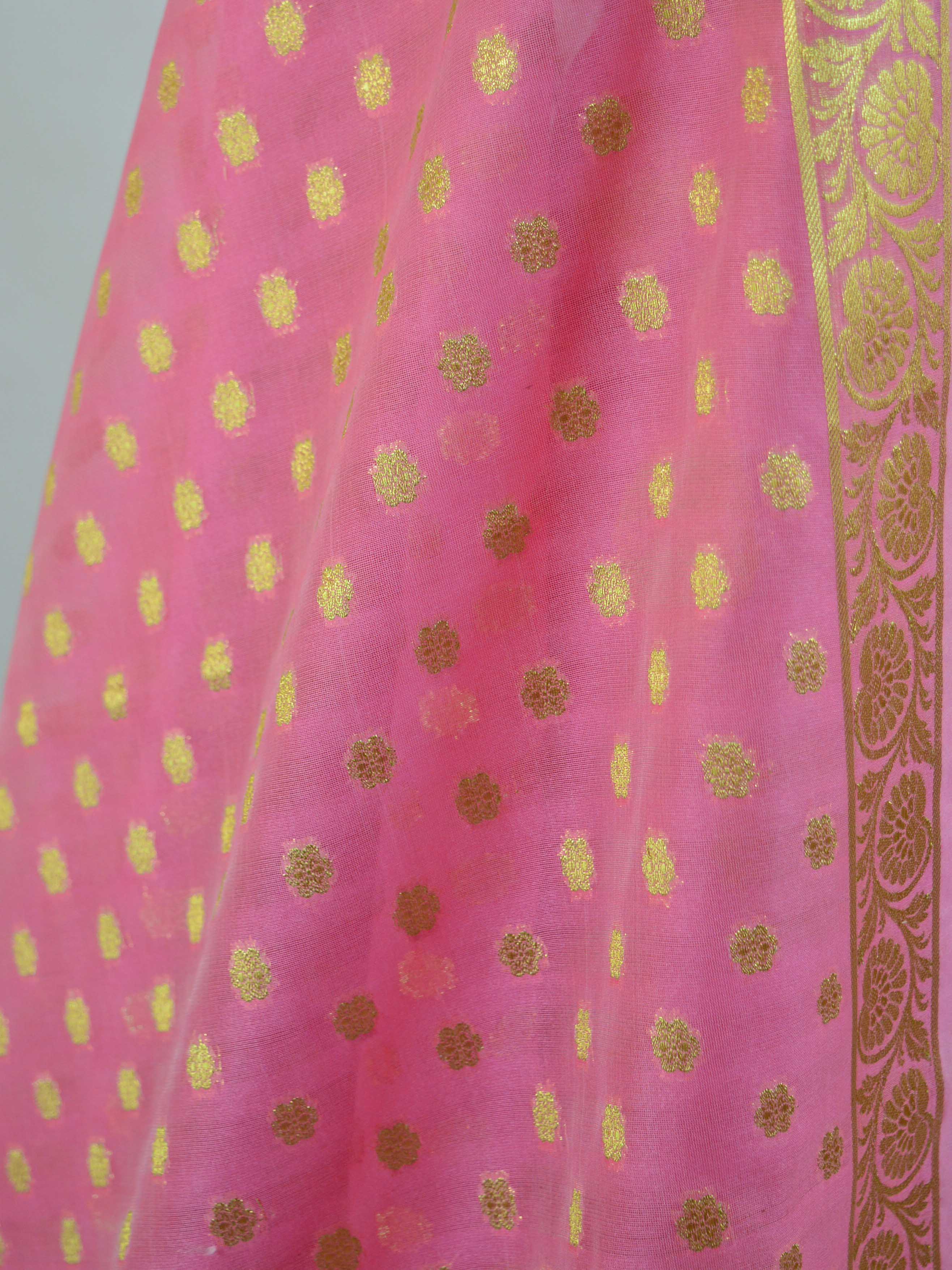 Banarasee Salwar Kameez Cotton Silk Gold Zari Buti Woven Fabric-Pink